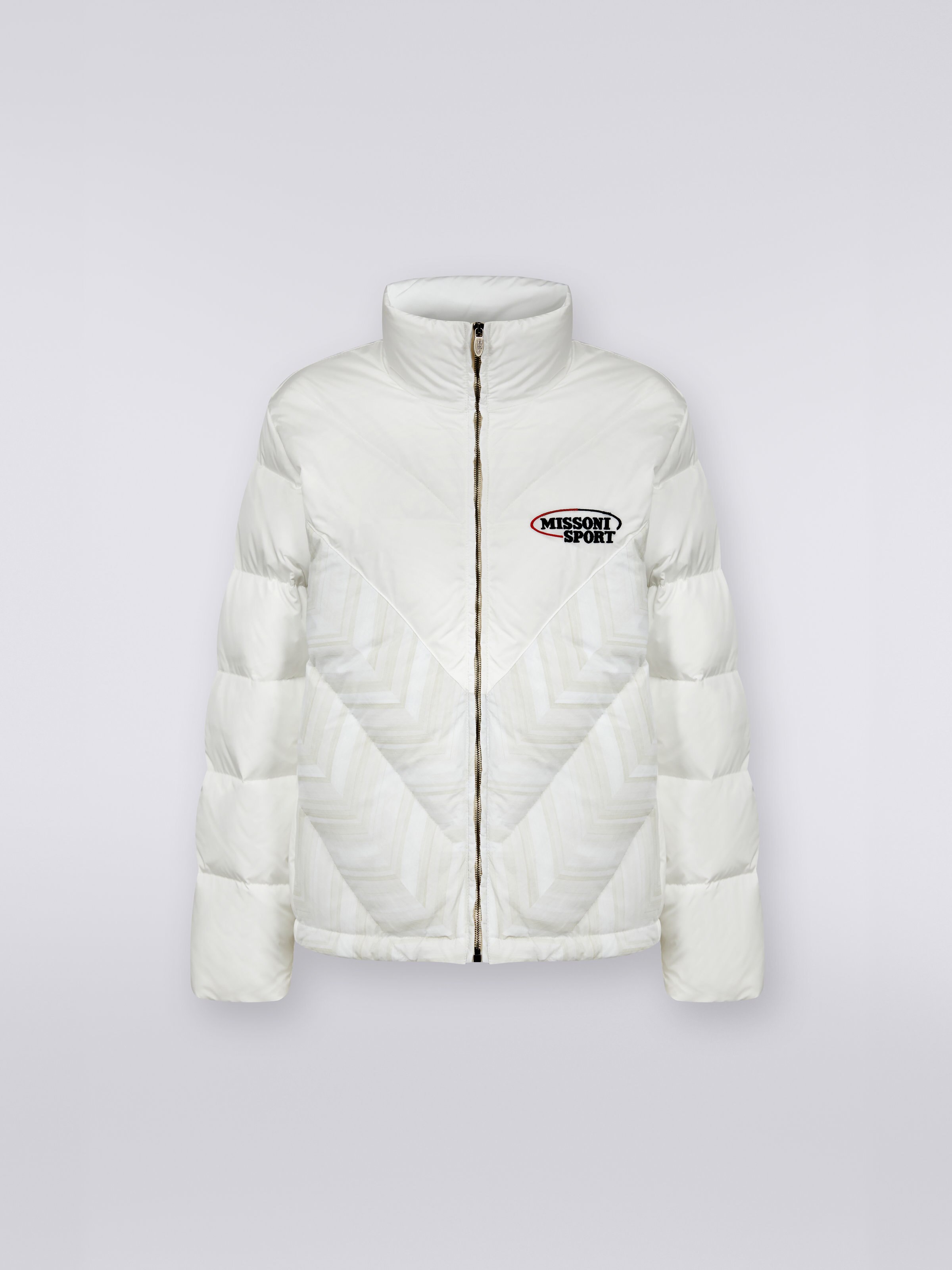 Quilted jacket with chevron inserts and logo, White  - 0