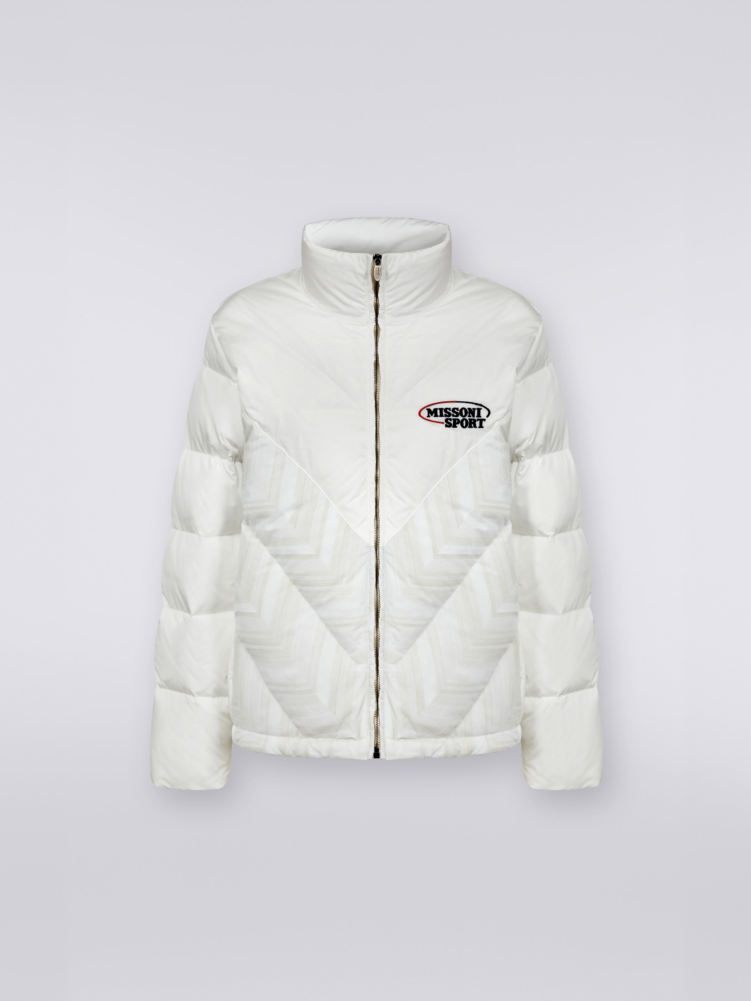 Steppjacke aus Nylon mit Chevron-Einsätzen und Logo, Weiß  - 0