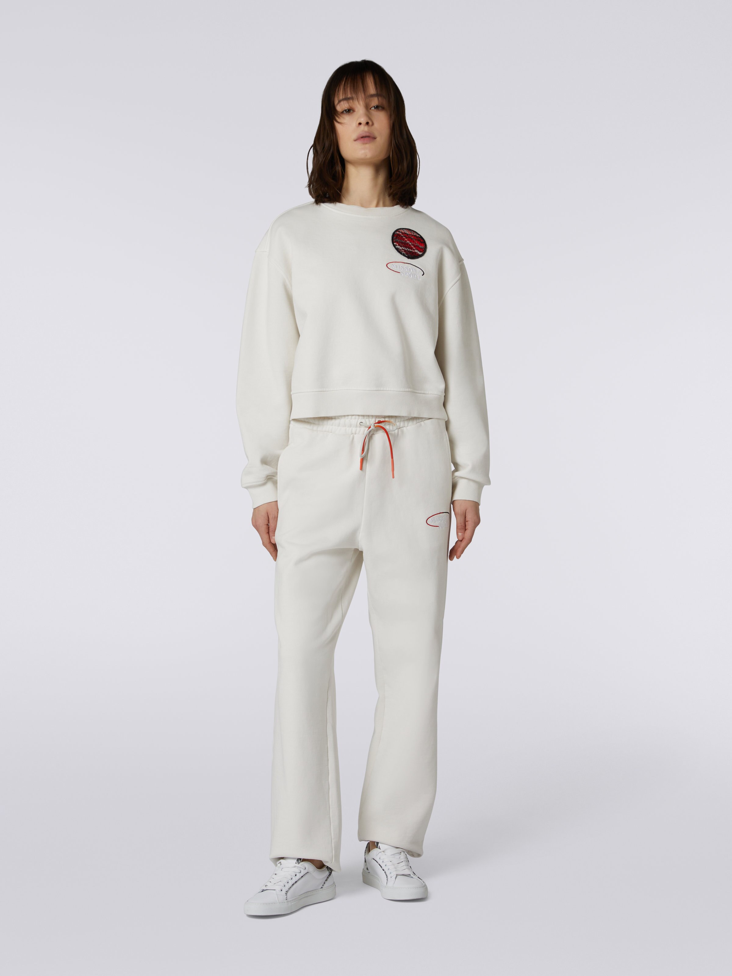 Cotton blend joggers with logo, White  - 1
