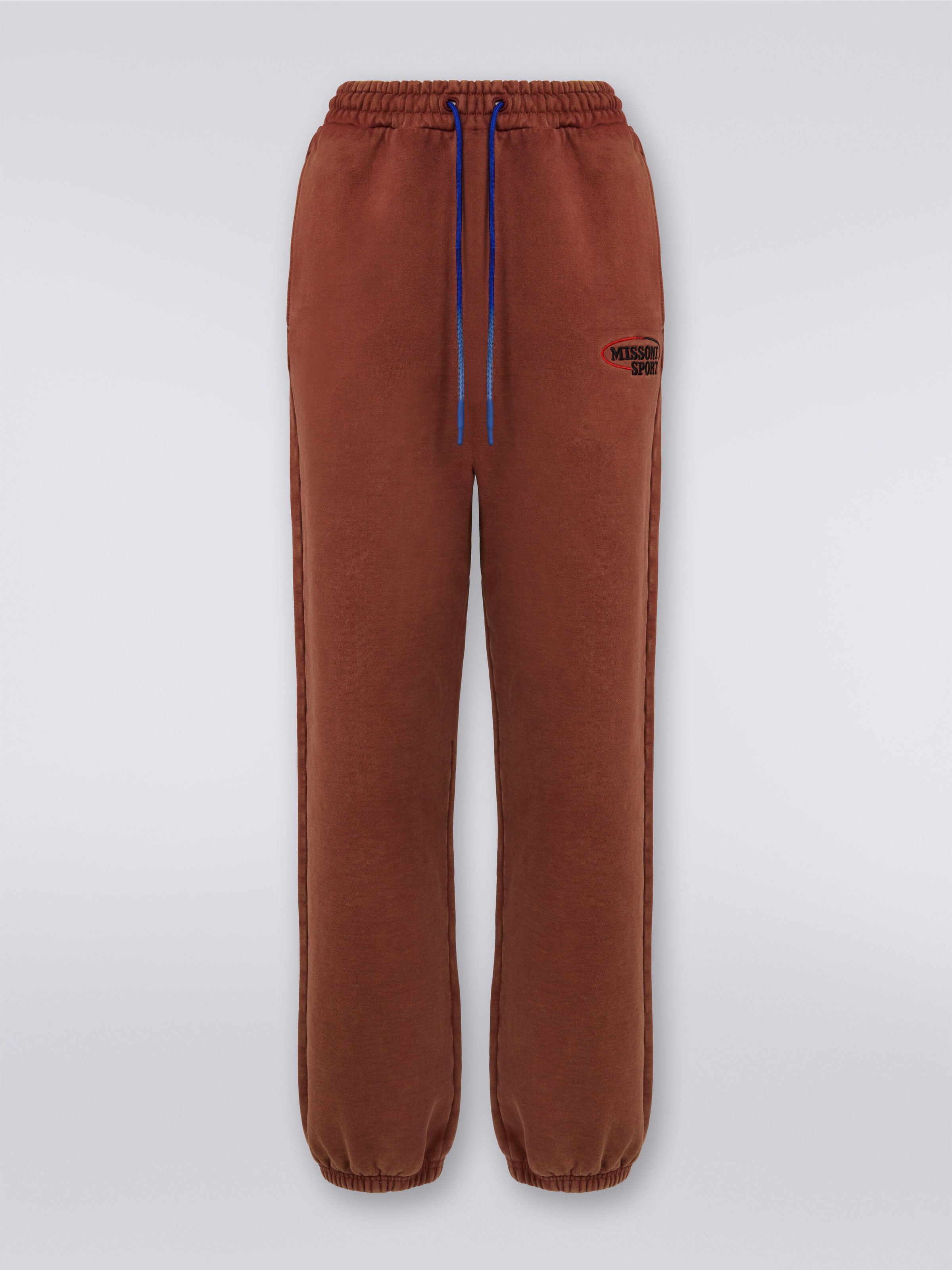 Cotton blend joggers with logo, Rust - 0
