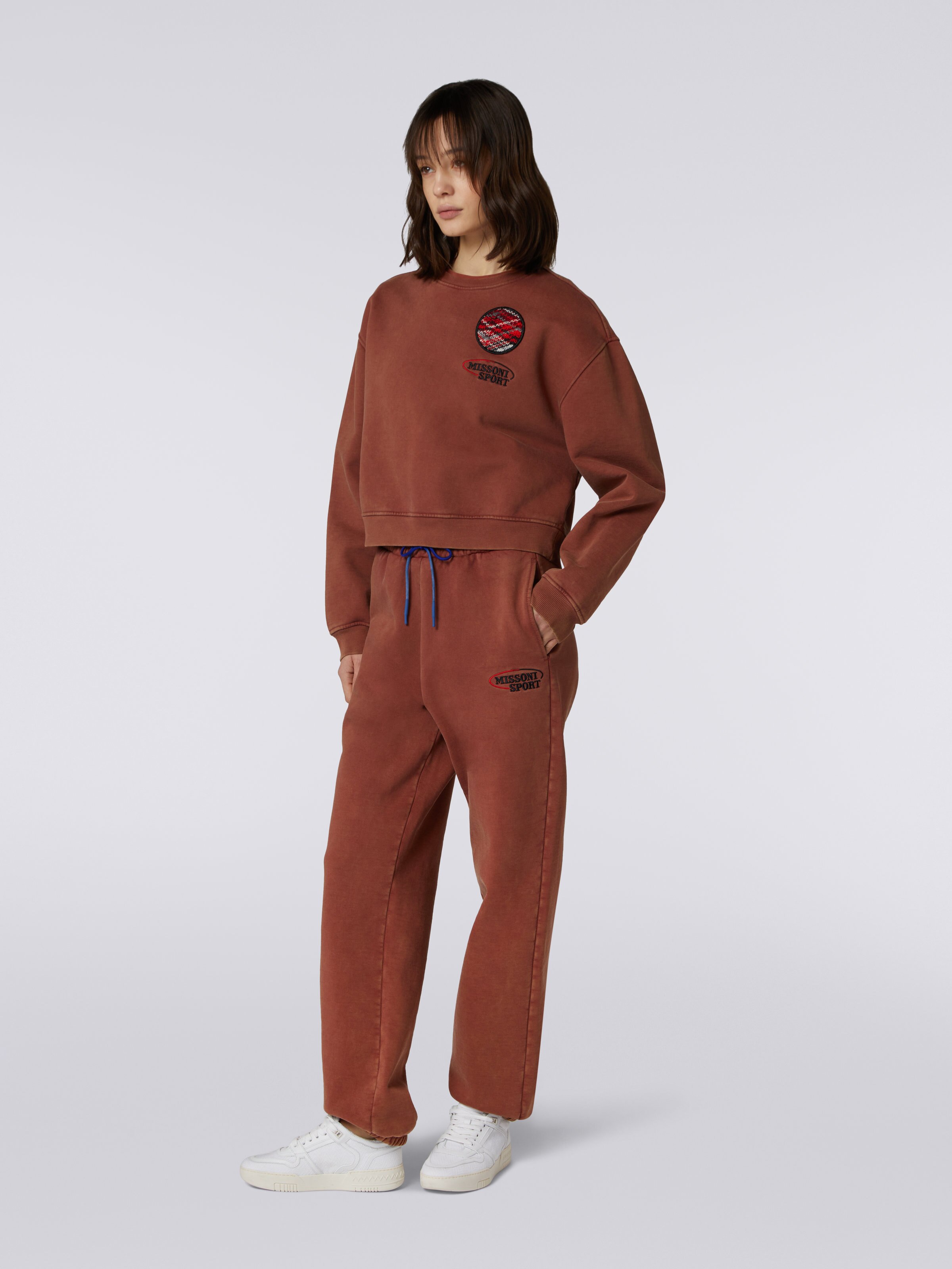 Cotton blend joggers with logo, Rust - 2