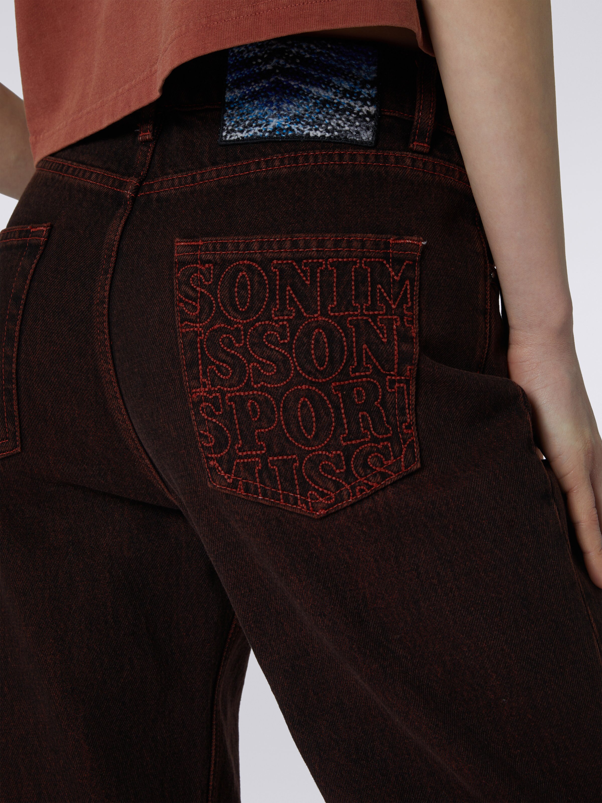 Flared five-pocket denim trousers , Rust - 4