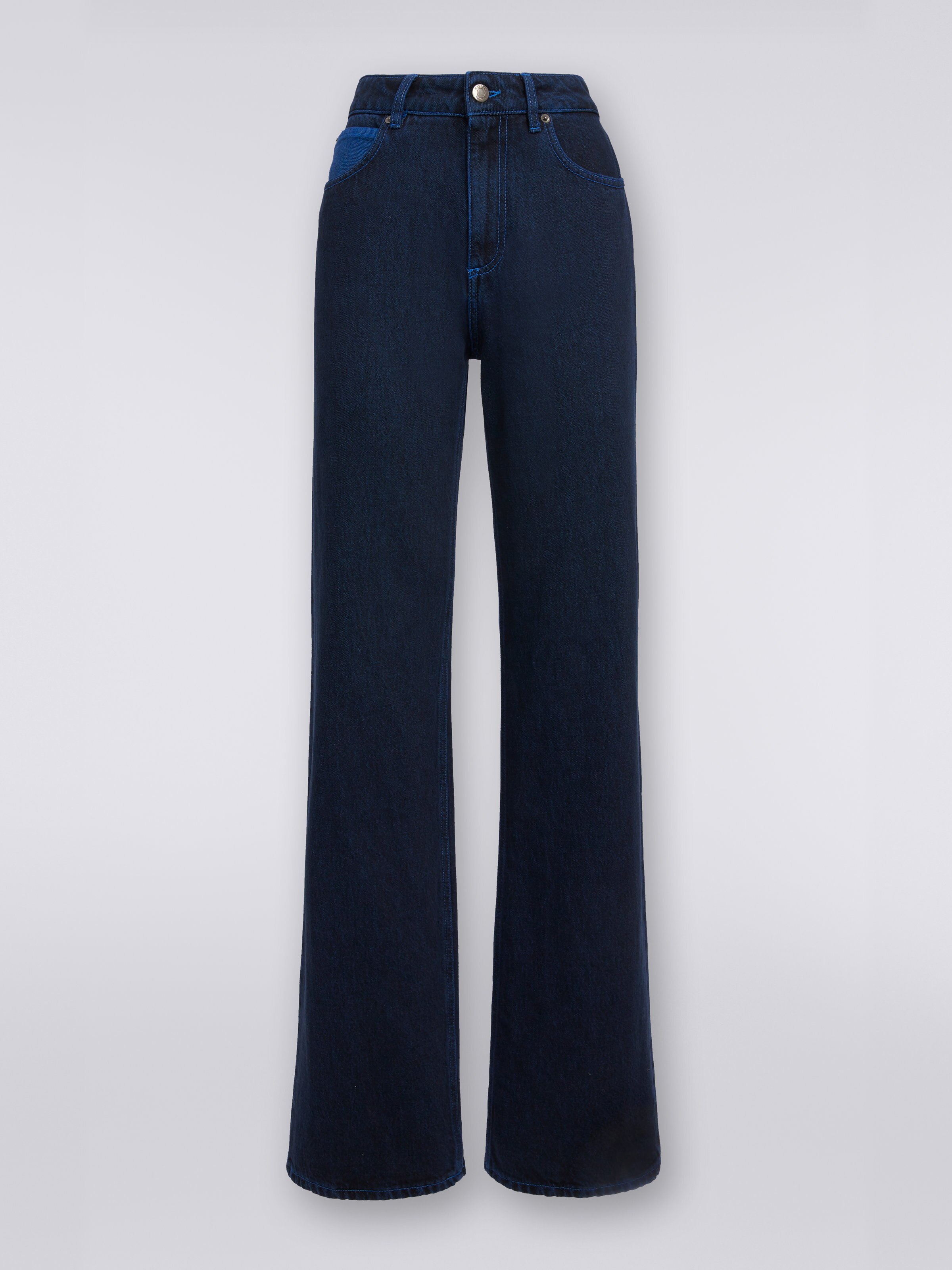 Flared five-pocket denim trousers, Blue - 0