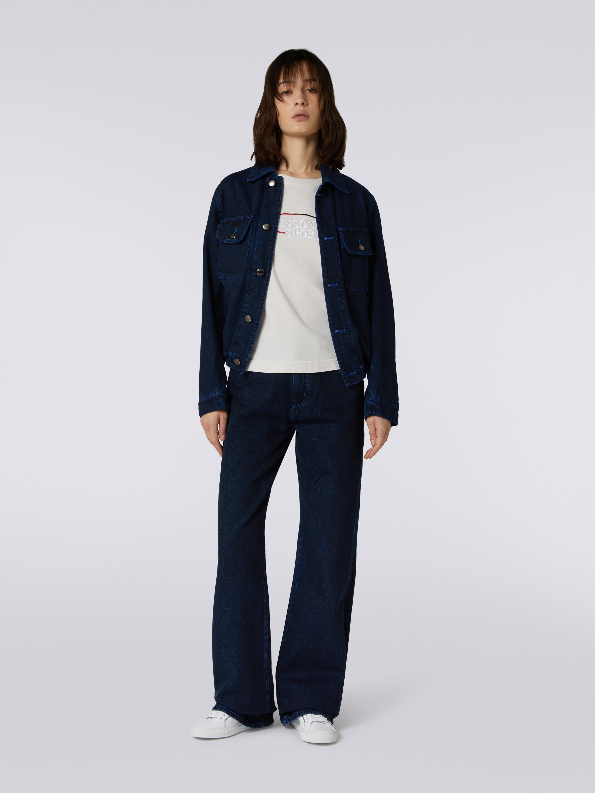 Flared five-pocket denim trousers, Blue - 1