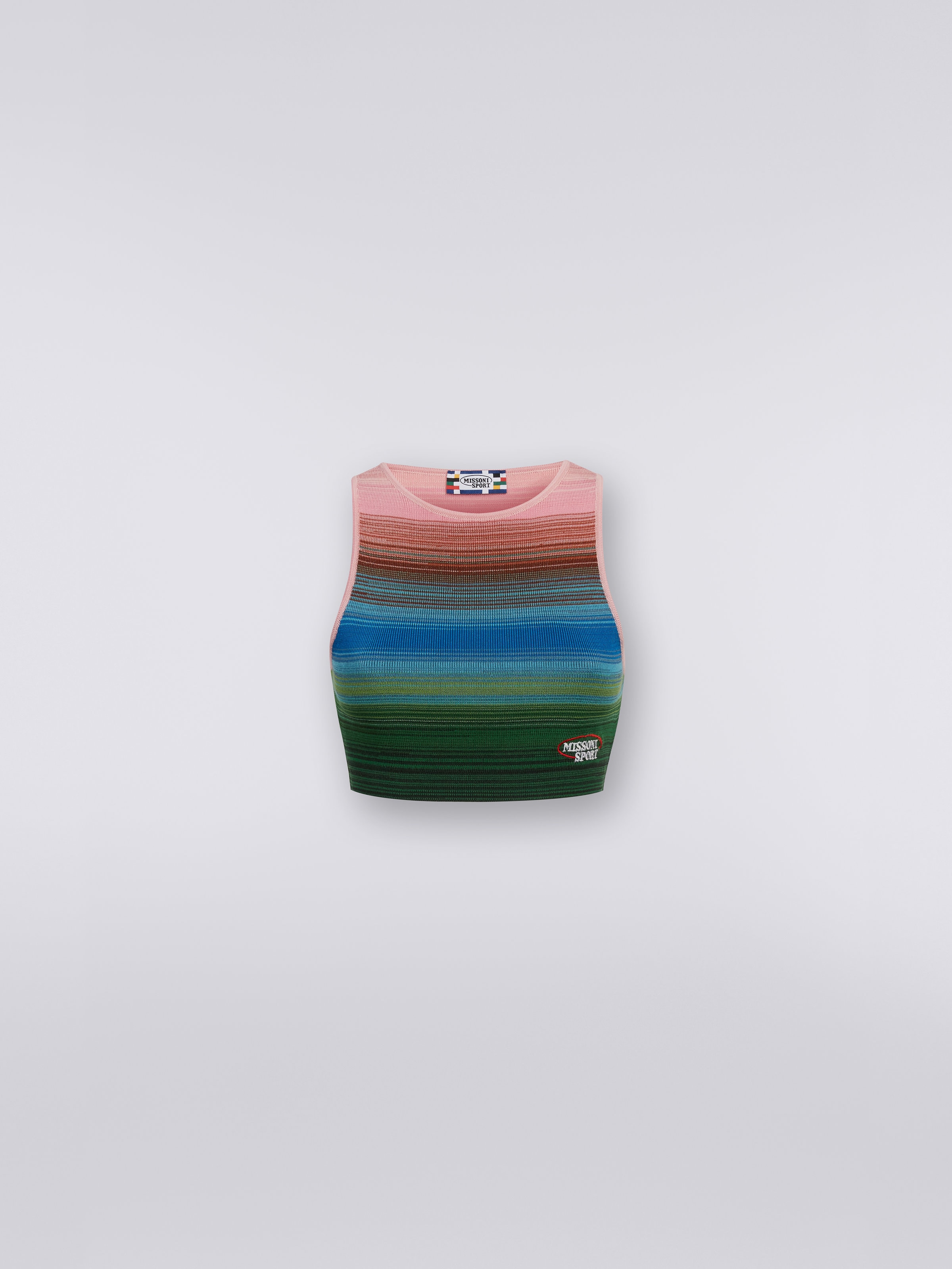 Crop top senza maniche in cotone e viscosa a righe, Multicolore  - 0