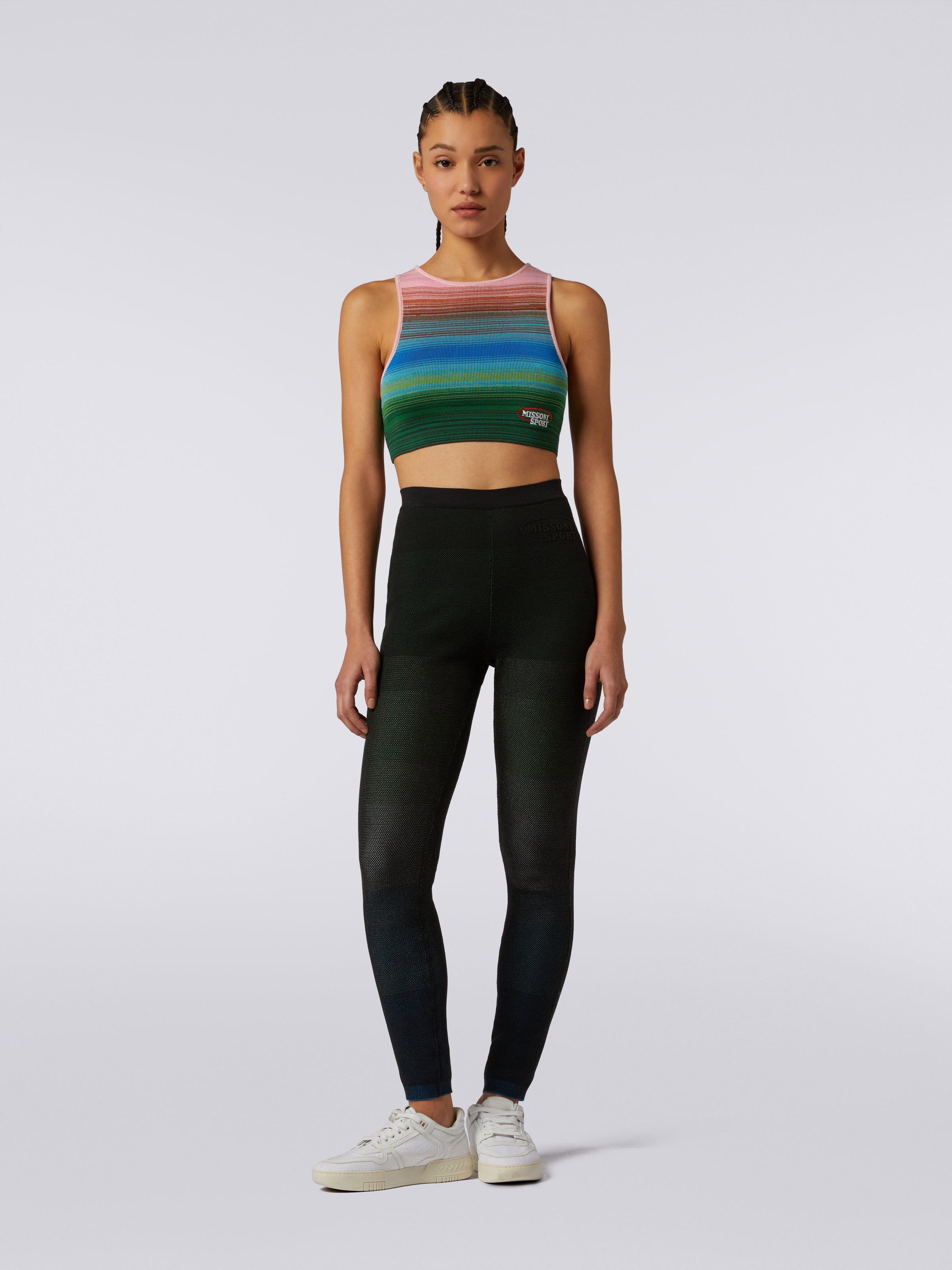 Crop top senza maniche in cotone e viscosa a righe, Multicolore  - 1