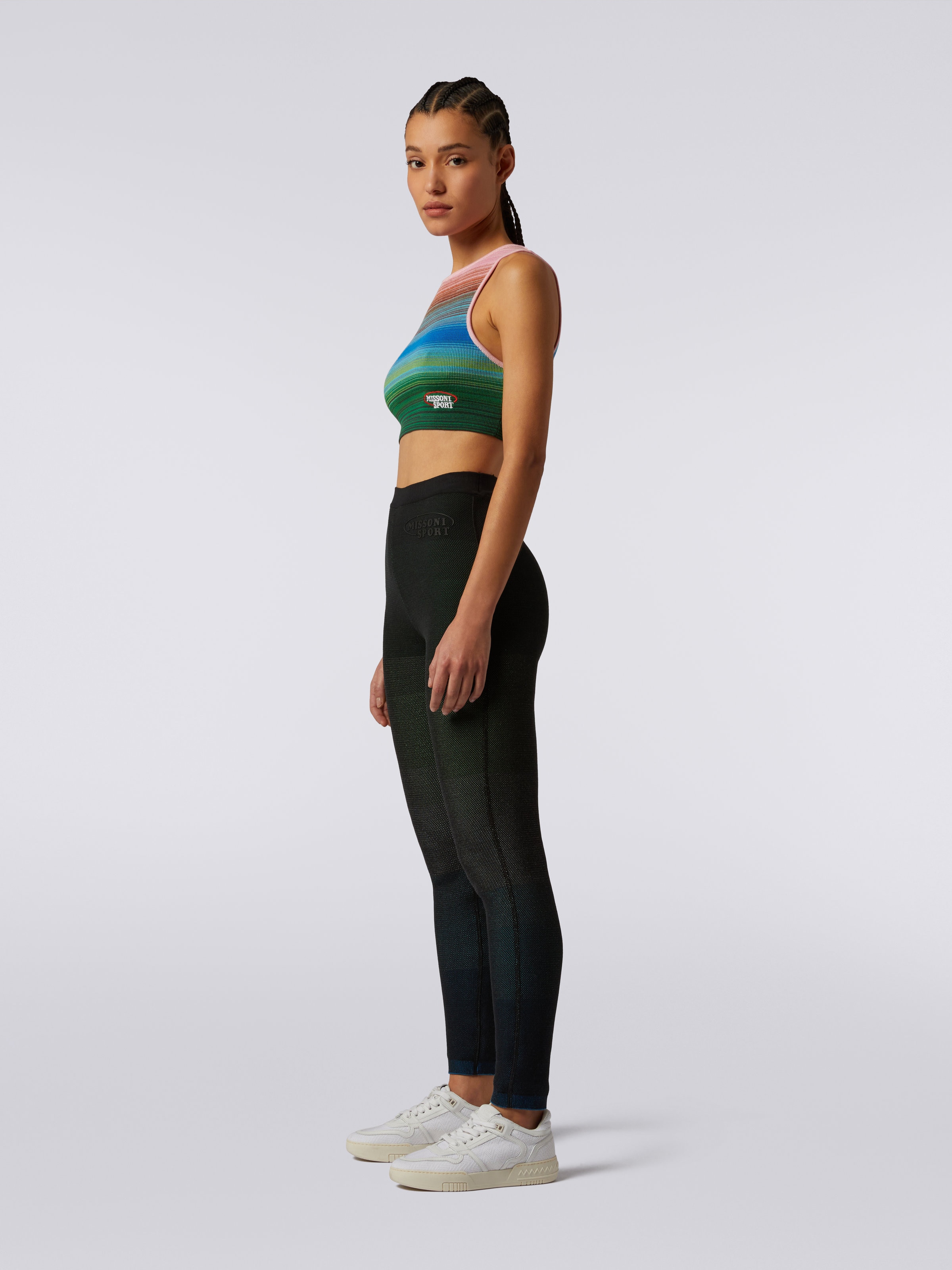 Crop top senza maniche in cotone e viscosa a righe, Multicolore  - 2