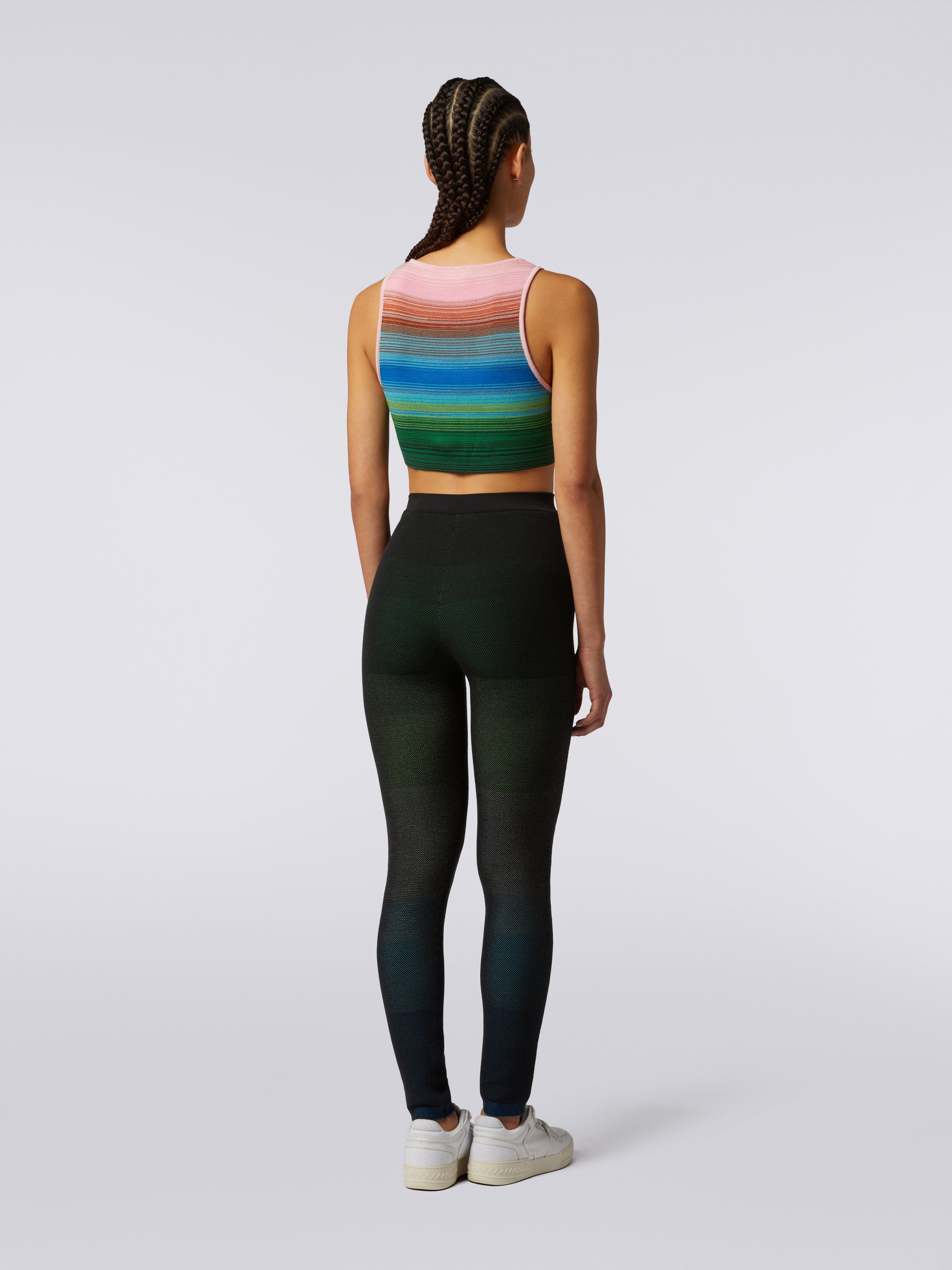 Crop top senza maniche in cotone e viscosa a righe, Multicolore  - 3