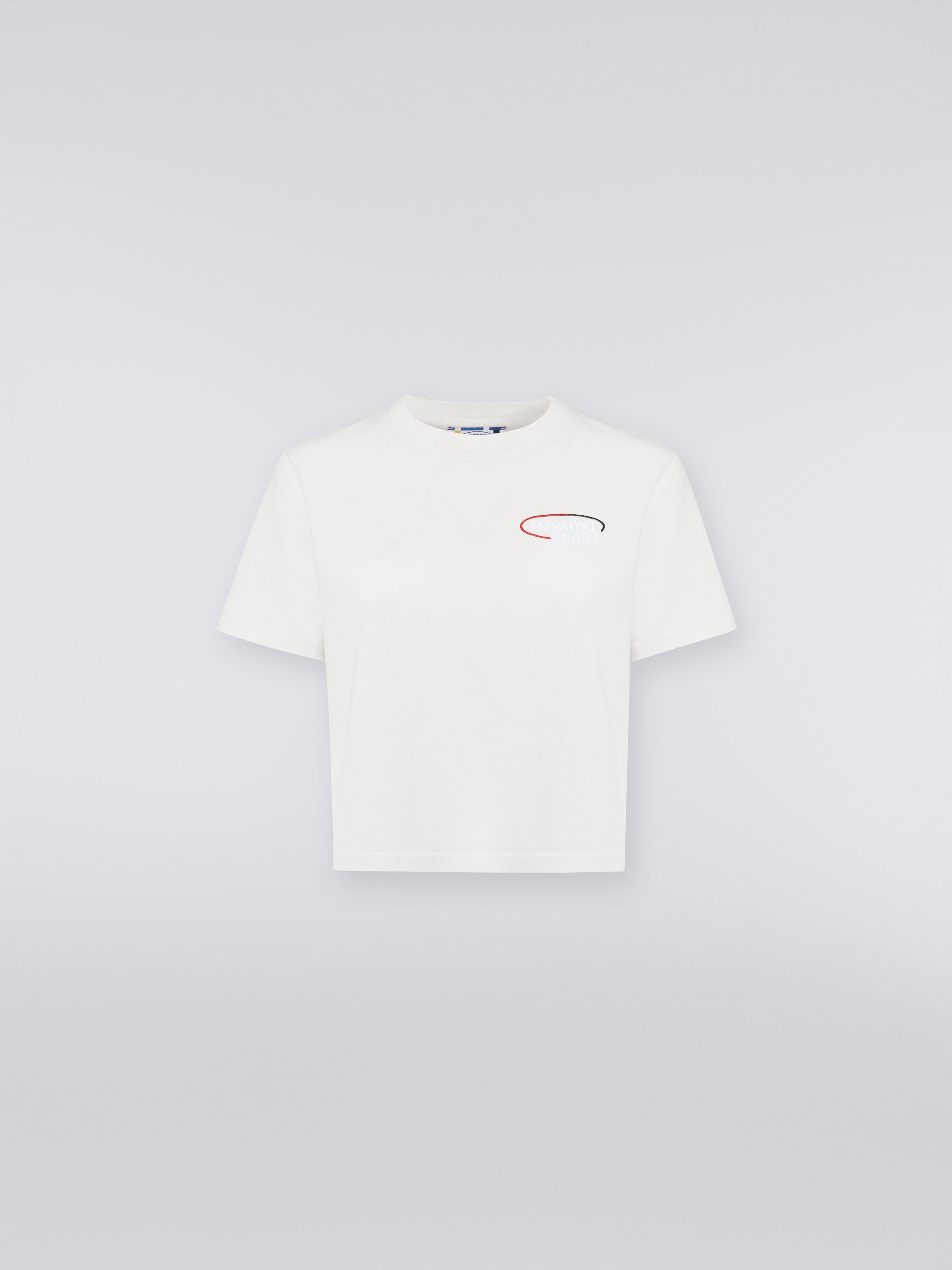Camiseta corta en tejido jersey de algodón con logotipo bordado, Blanco  - 0