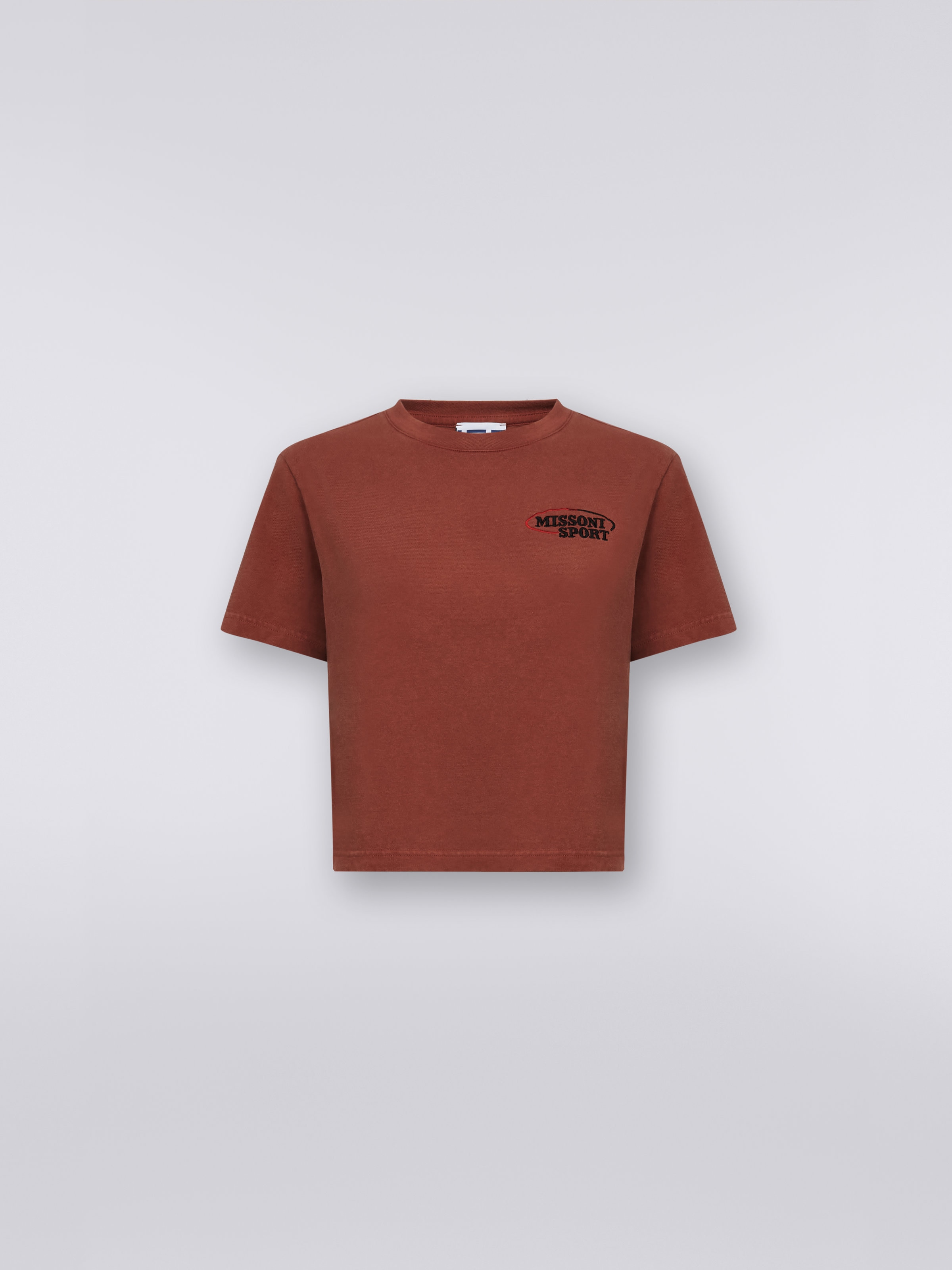 T-shirt raccourci en jersey de coton avec logo brodé, Rouille - 0