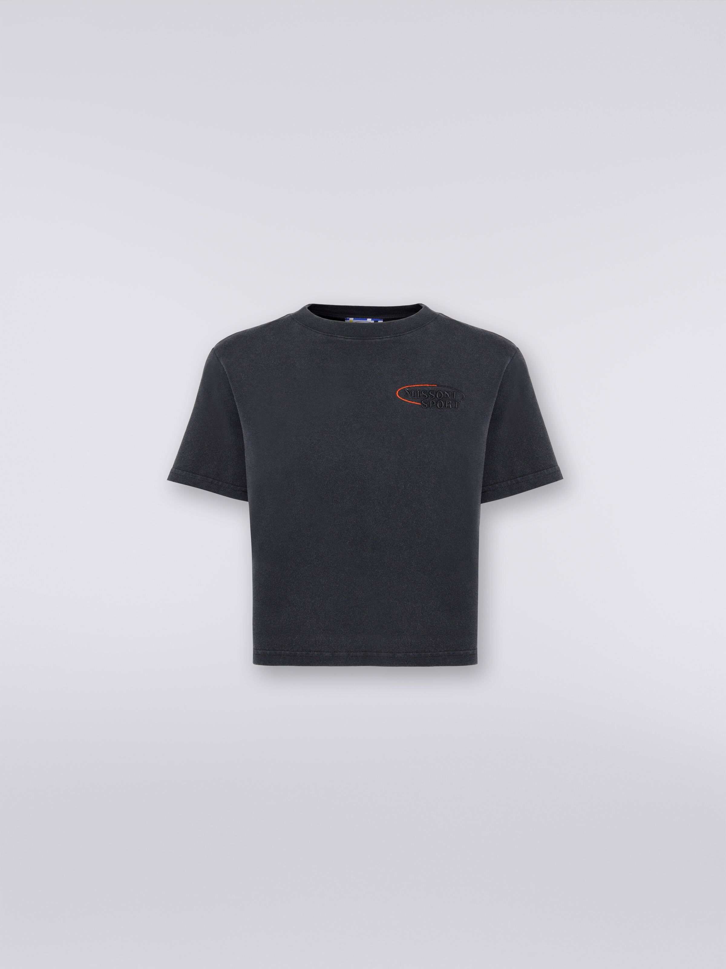 クロップドTシャツ コットンジャージー ロゴ刺繍入り, グレー - 0