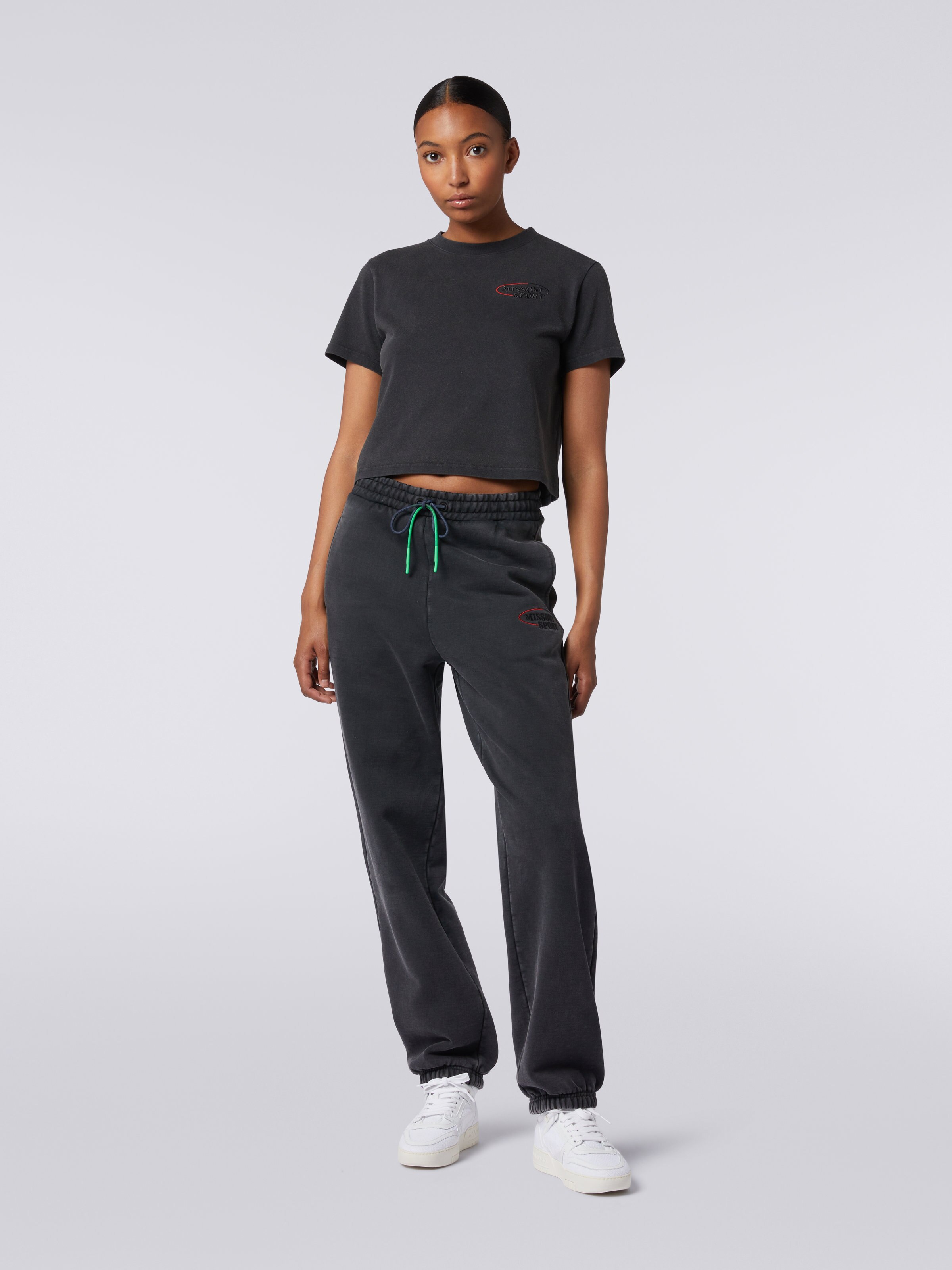 クロップドTシャツ コットンジャージー ロゴ刺繍入り, グレー - 1