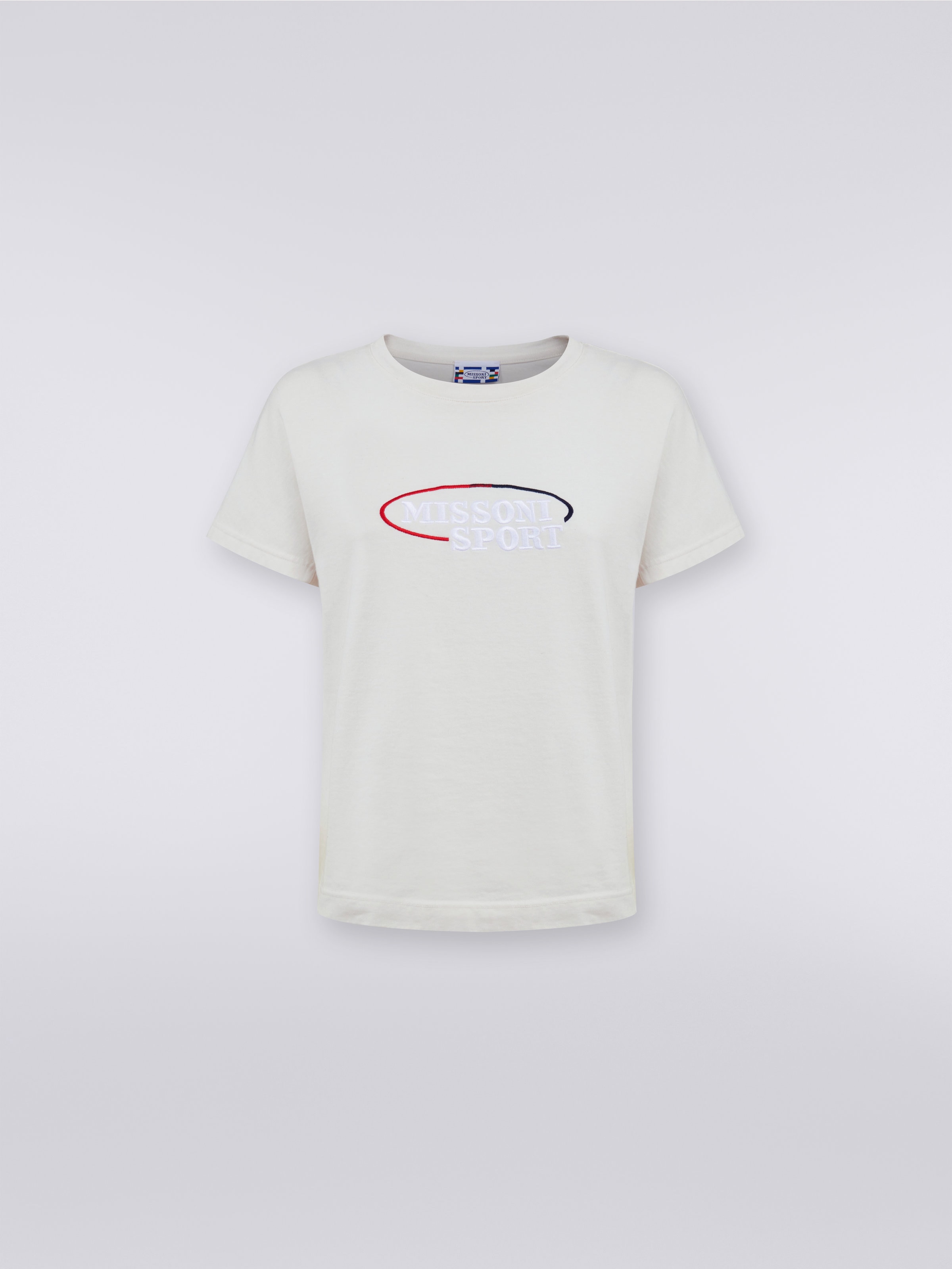 T-shirt en jersey de coton avec logo brodé, Blanc  - 0