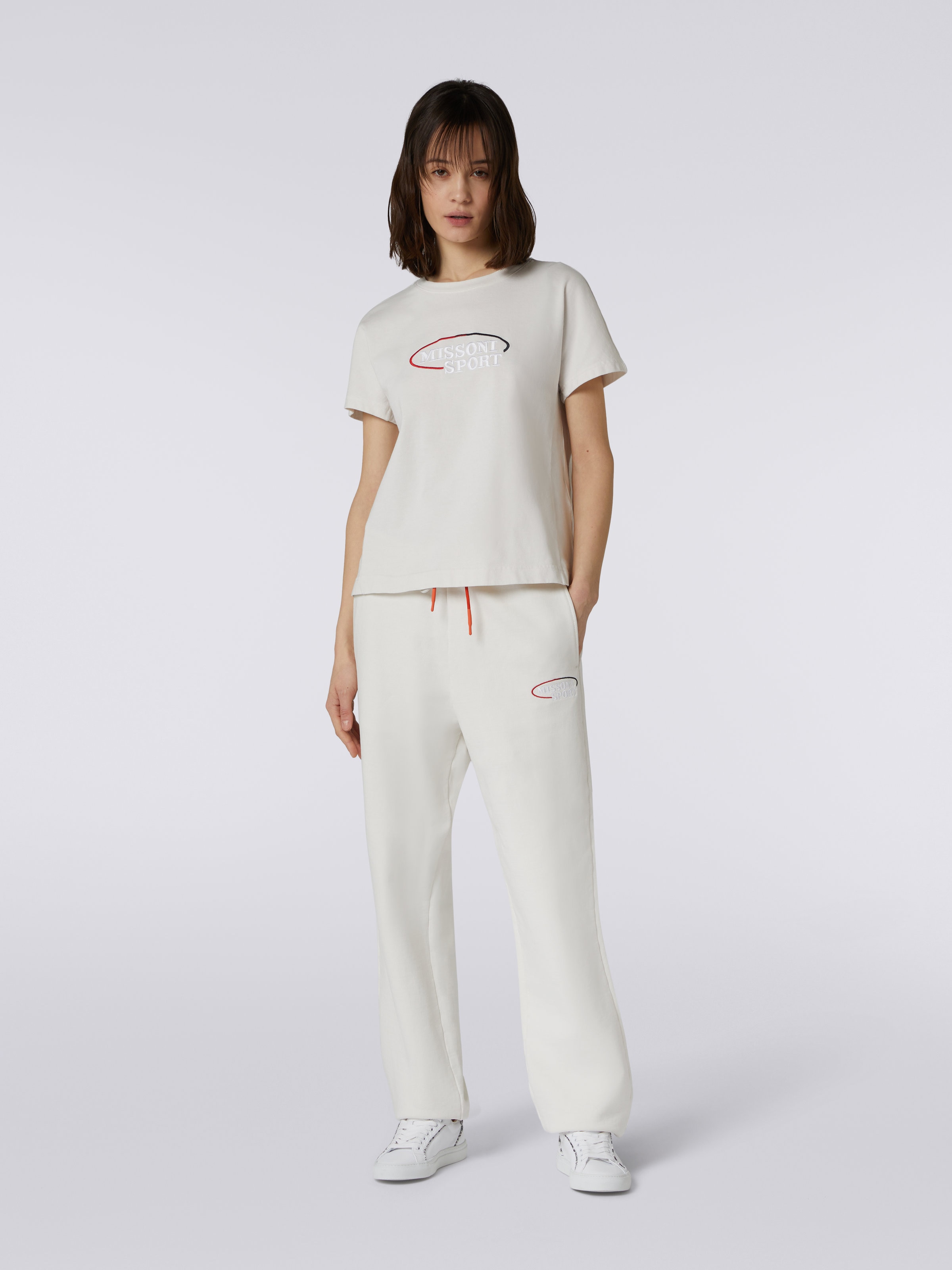 T-shirt en jersey de coton avec logo brodé, Blanc  - 1