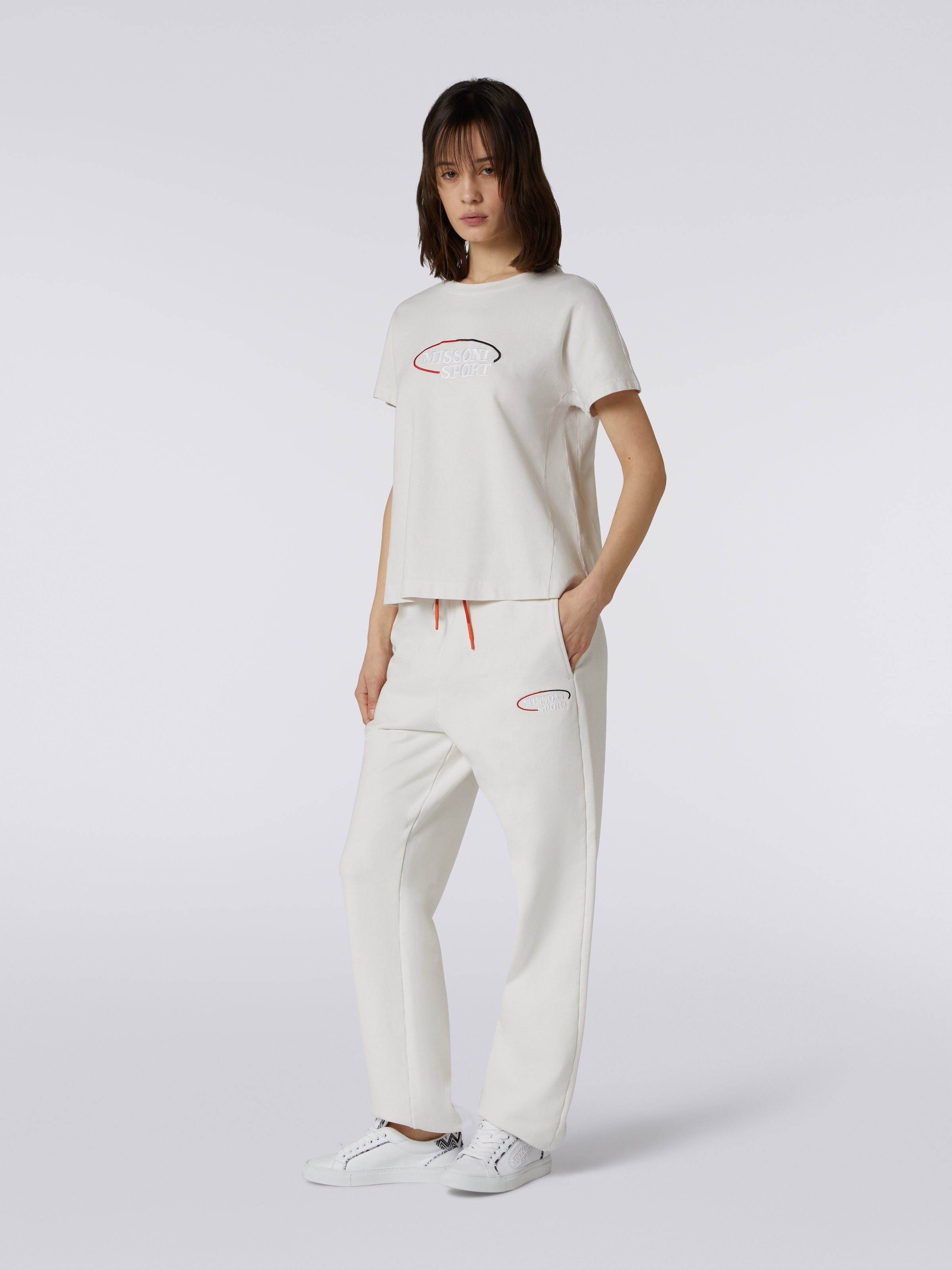 T-shirt en jersey de coton avec logo brodé, Blanc  - 2