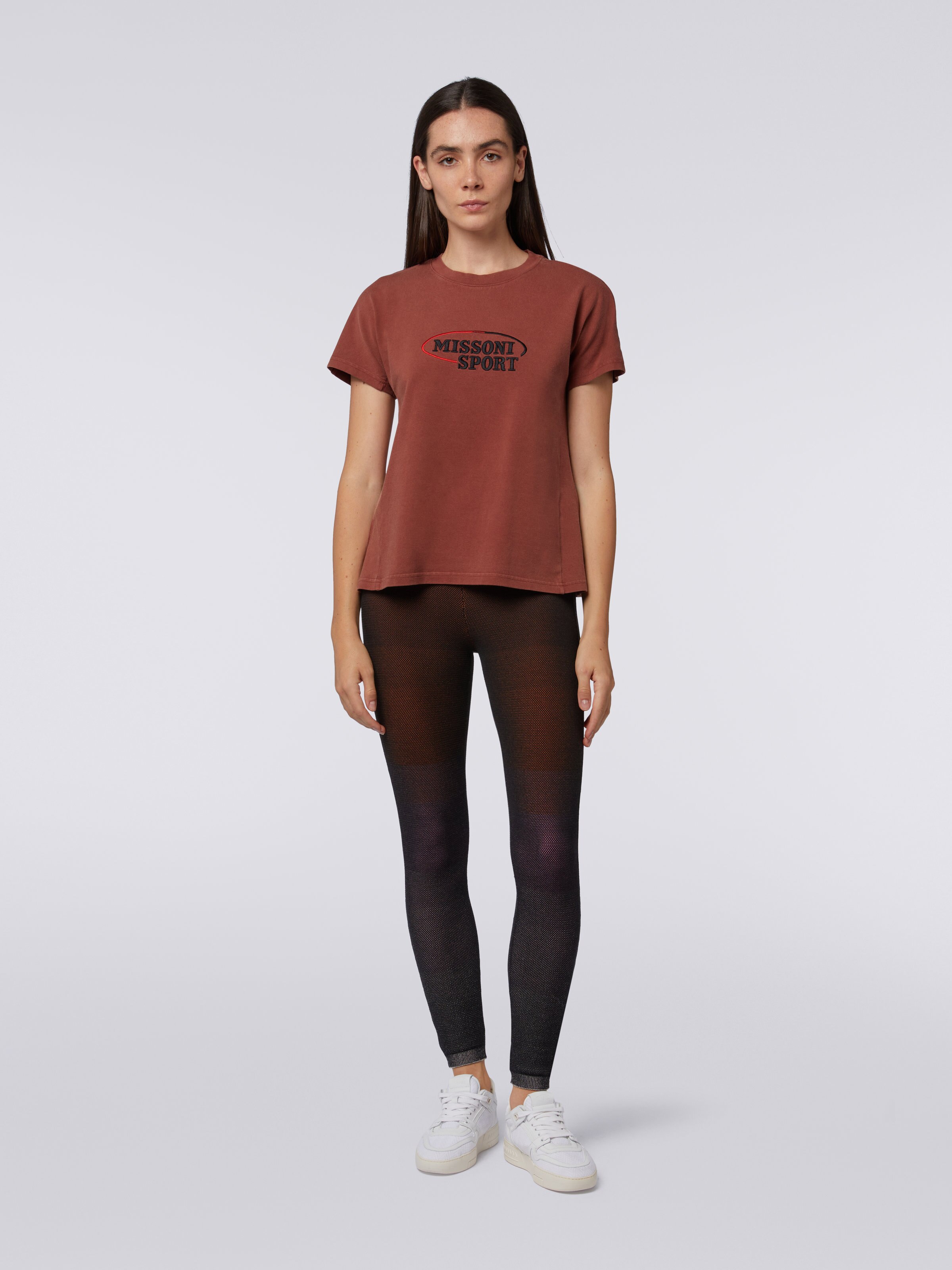 Cotton jersey T-shirt with embroidered logo, Rust - 1