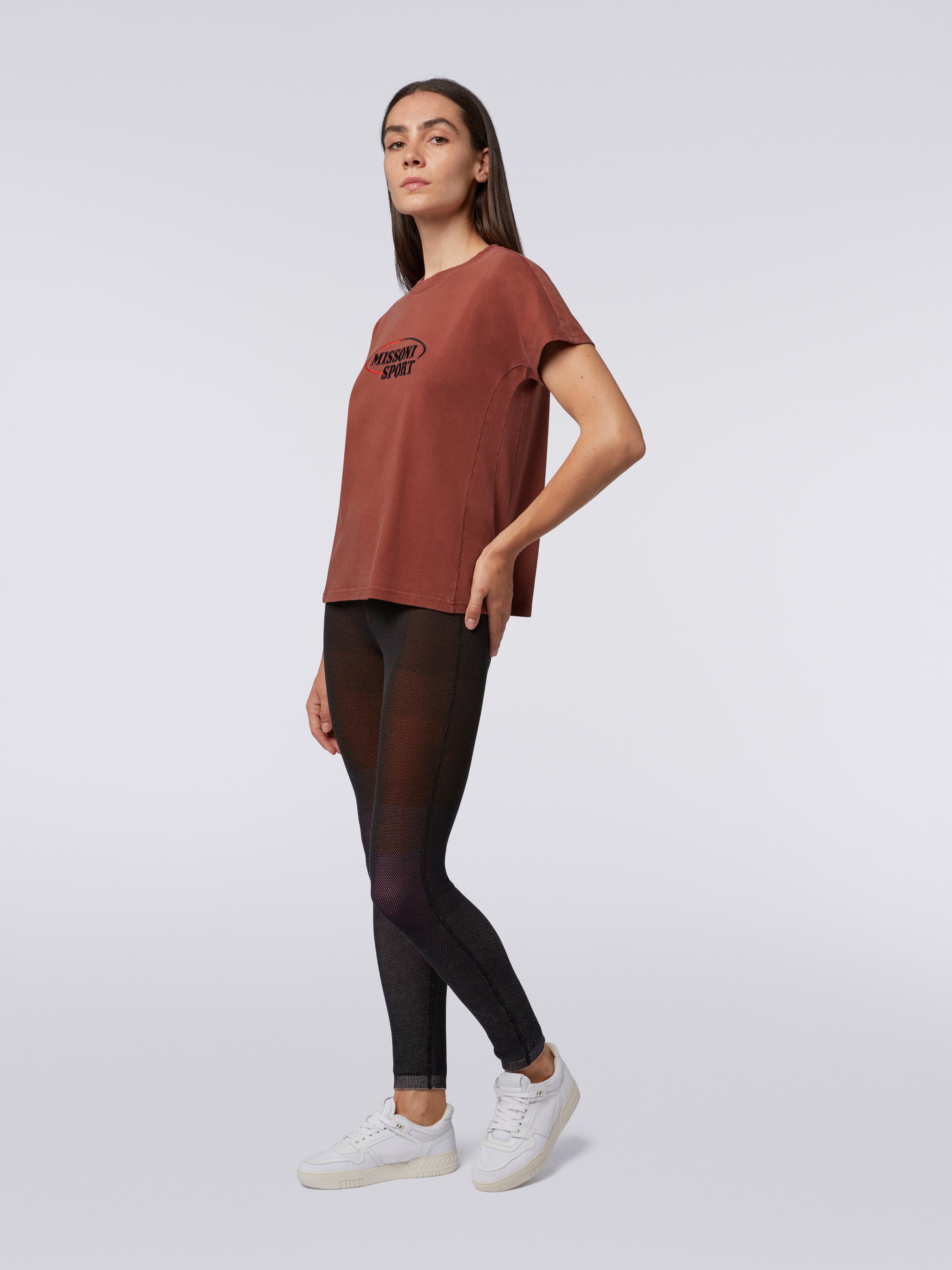 Cotton jersey T-shirt with embroidered logo, Rust - 2