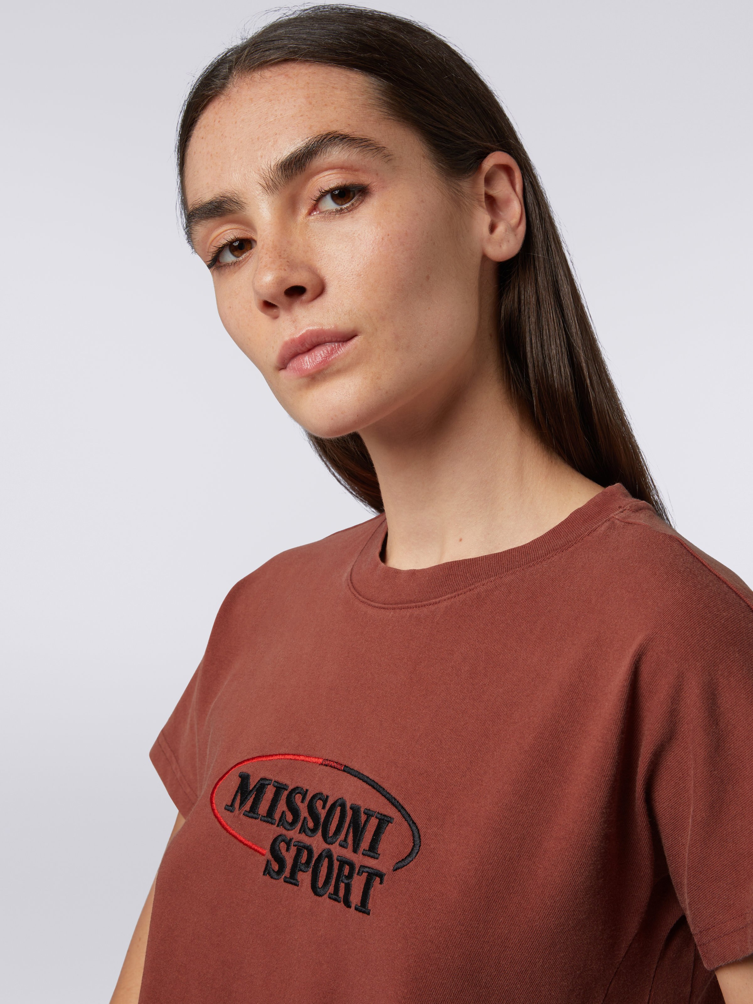 Cotton jersey T-shirt with embroidered logo, Rust - 4