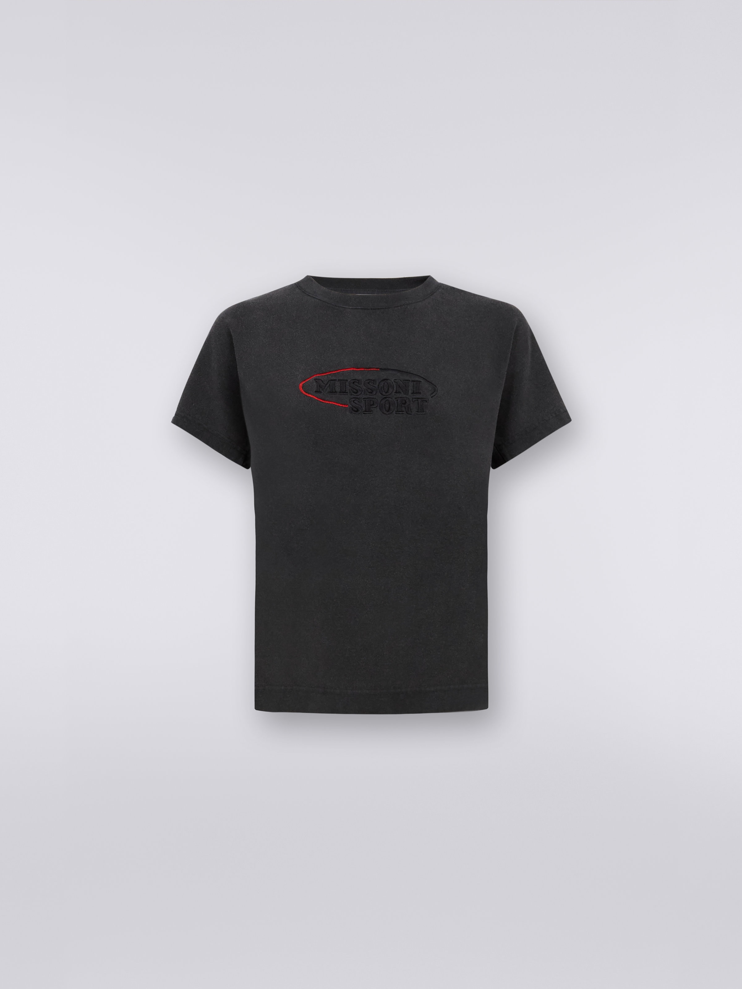 Cotton jersey T-shirt with embroidered logo, Grey - 0