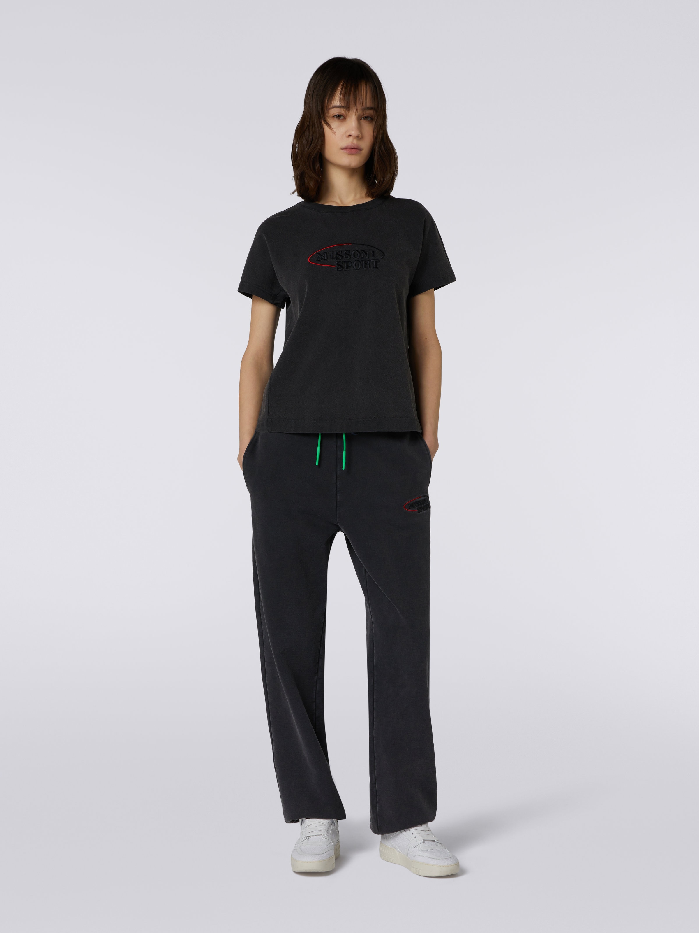 Cotton jersey T-shirt with embroidered logo, Grey - 1