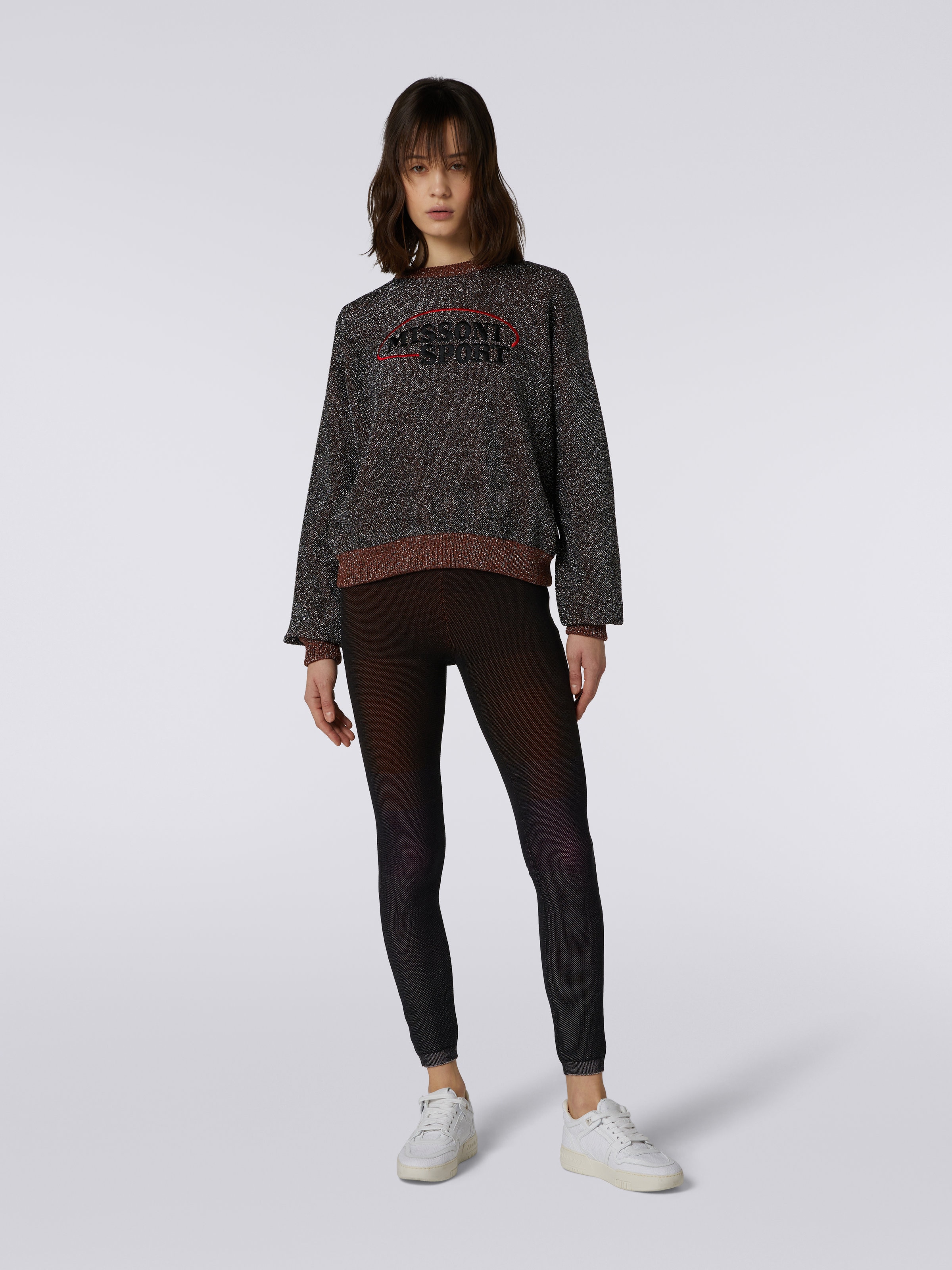 Pullover girocollo in cotone e viscosa con lurex e logo, Multicolore  - 1