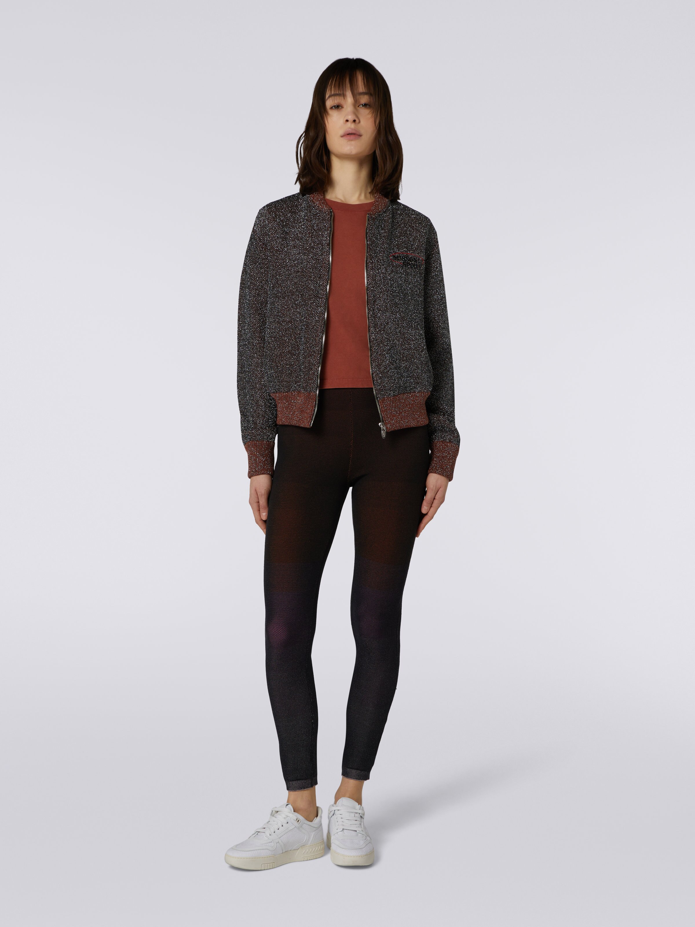 Cotton and viscose zipped sweatshirt with lurex and logo , Multicoloured  - 1