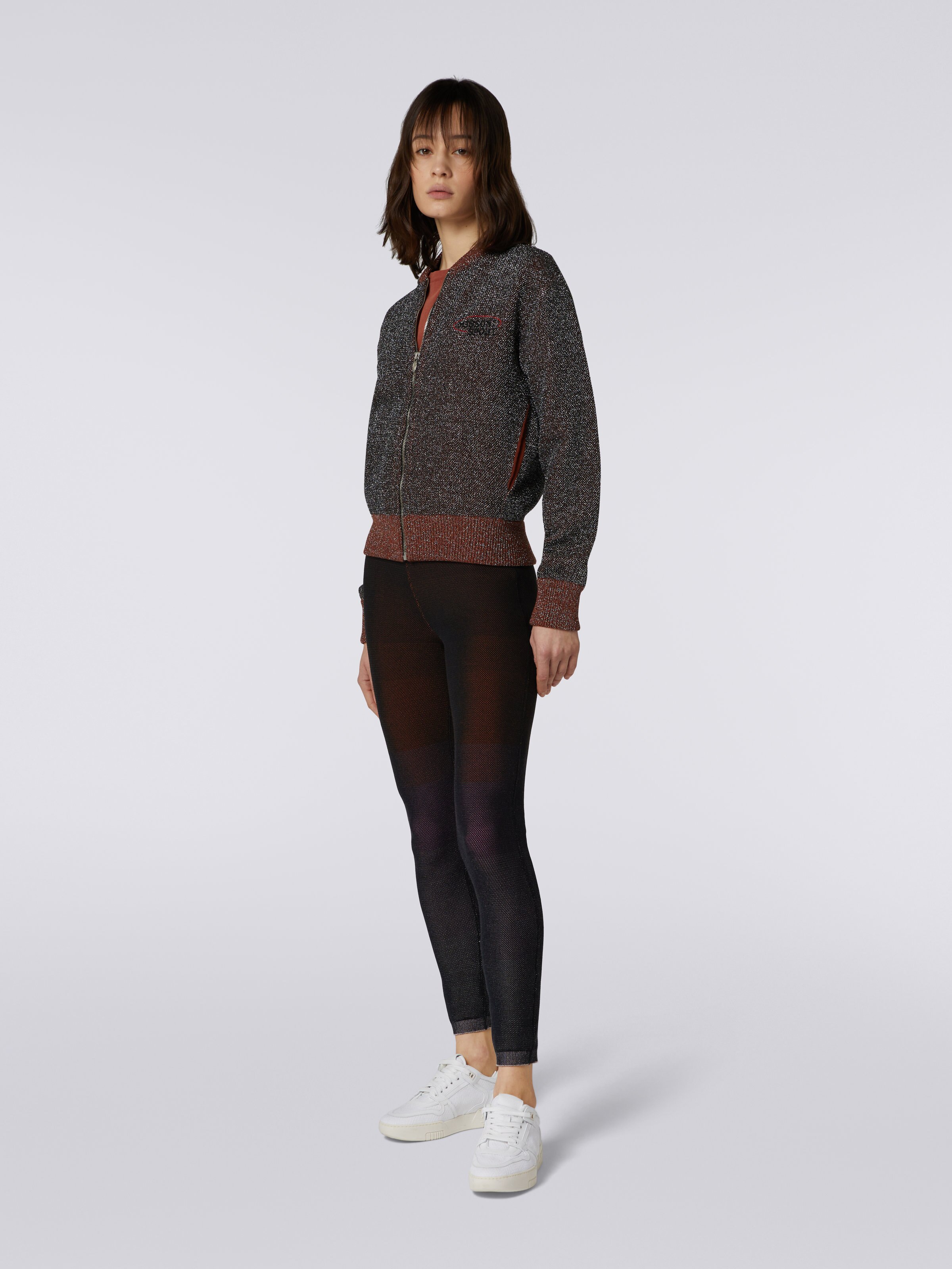 Cotton and viscose zipped sweatshirt with lurex and logo, Multicoloured  - 2