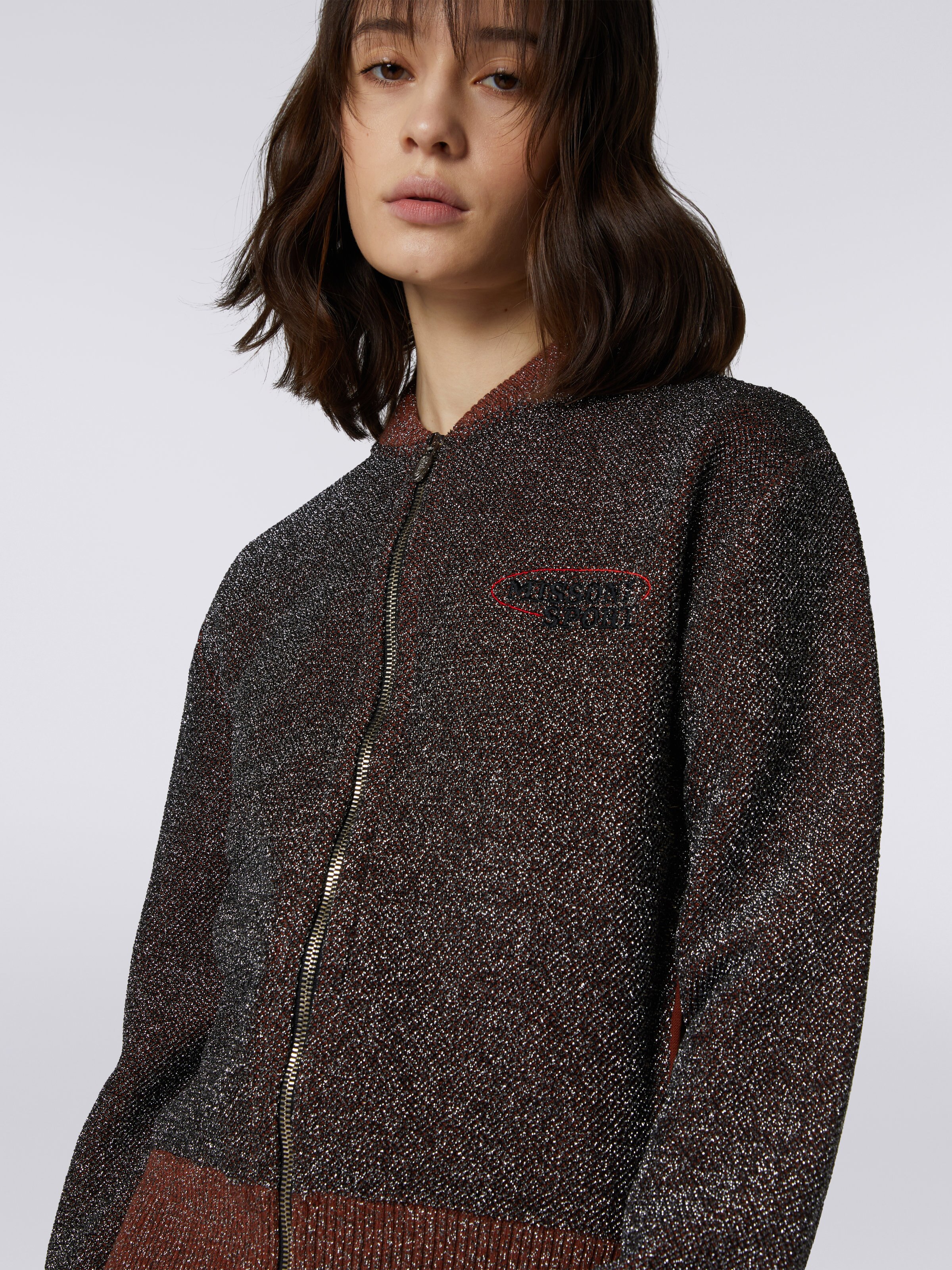 Cotton and viscose zipped sweatshirt with lurex and logo, Multicoloured  - 4