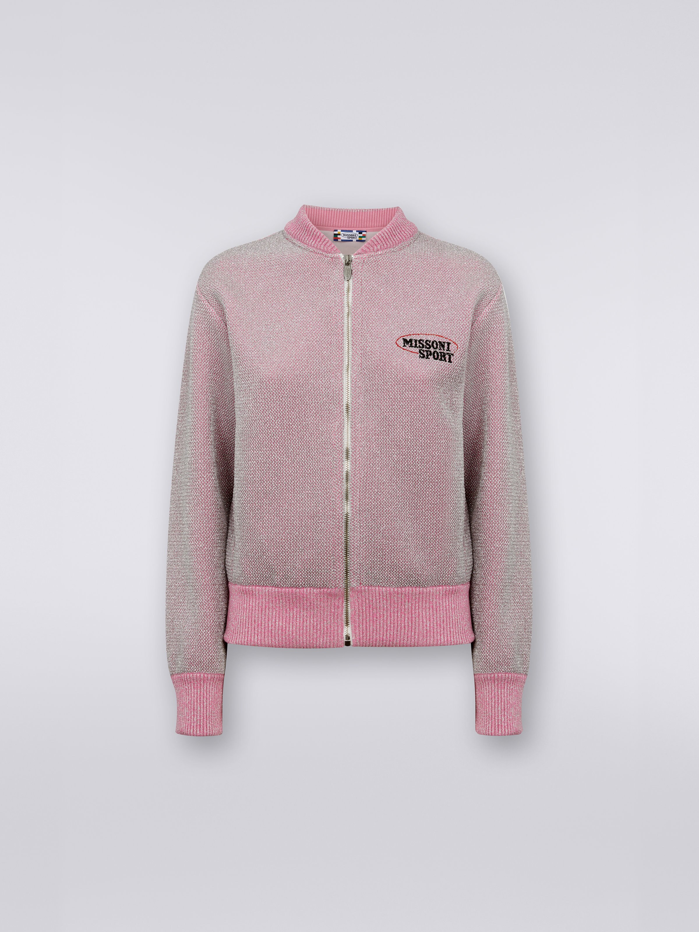 Cotton and viscose zipped sweatshirt with lurex and logo , Pink   - 0