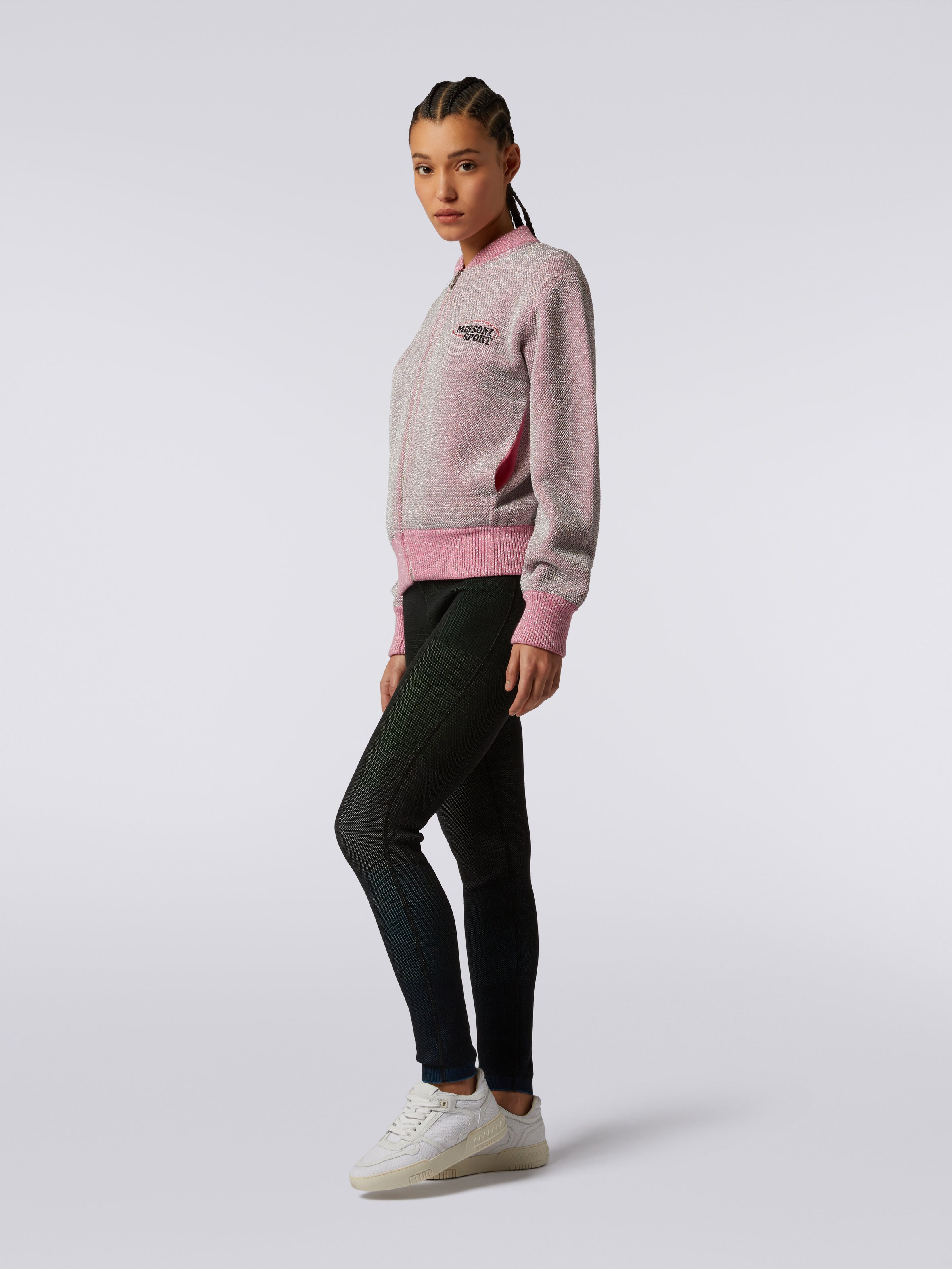 Cotton and viscose zipped sweatshirt with lurex and logo, Pink   - 2
