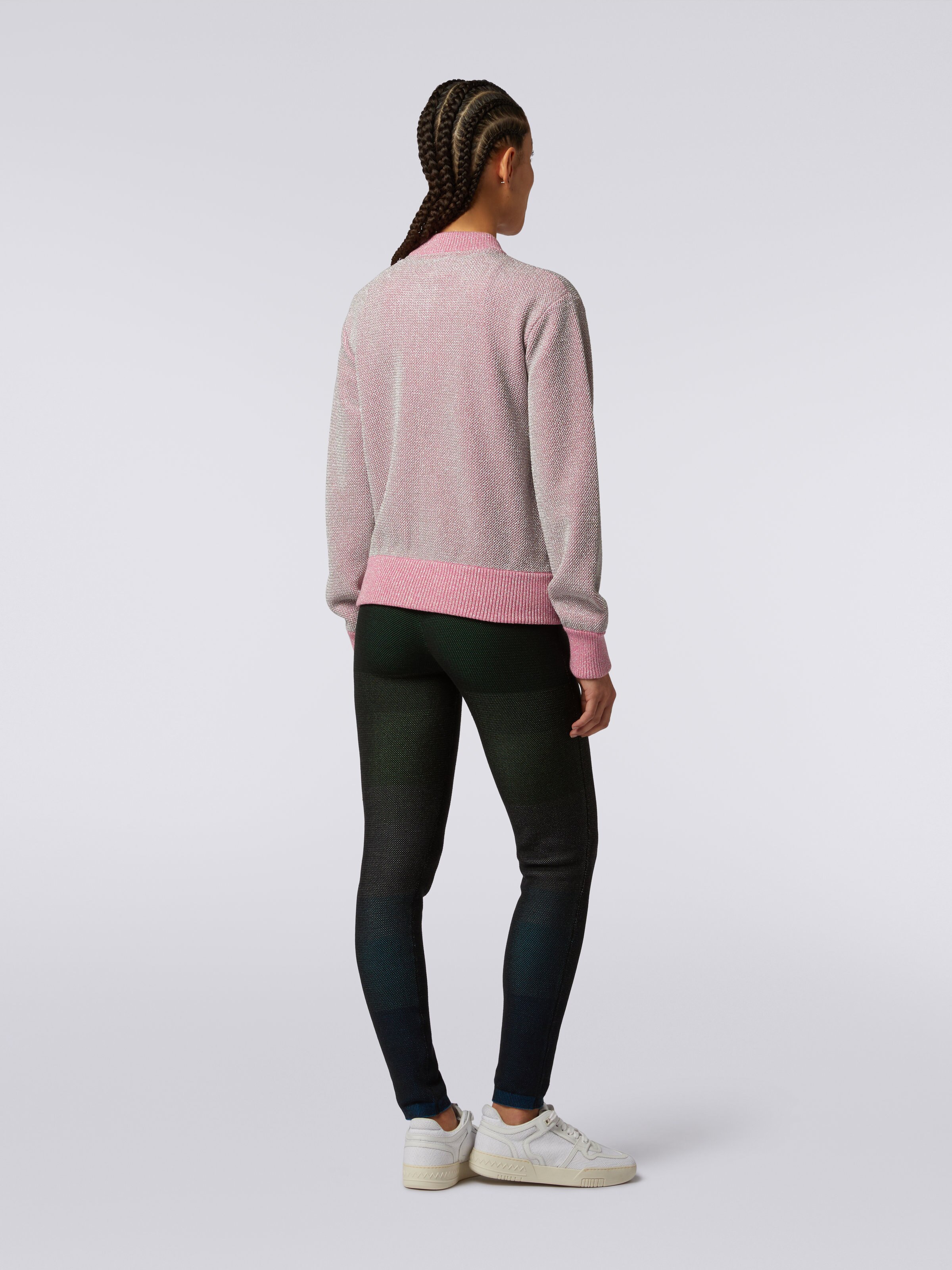 Cotton and viscose zipped sweatshirt with lurex and logo , Pink   - 3