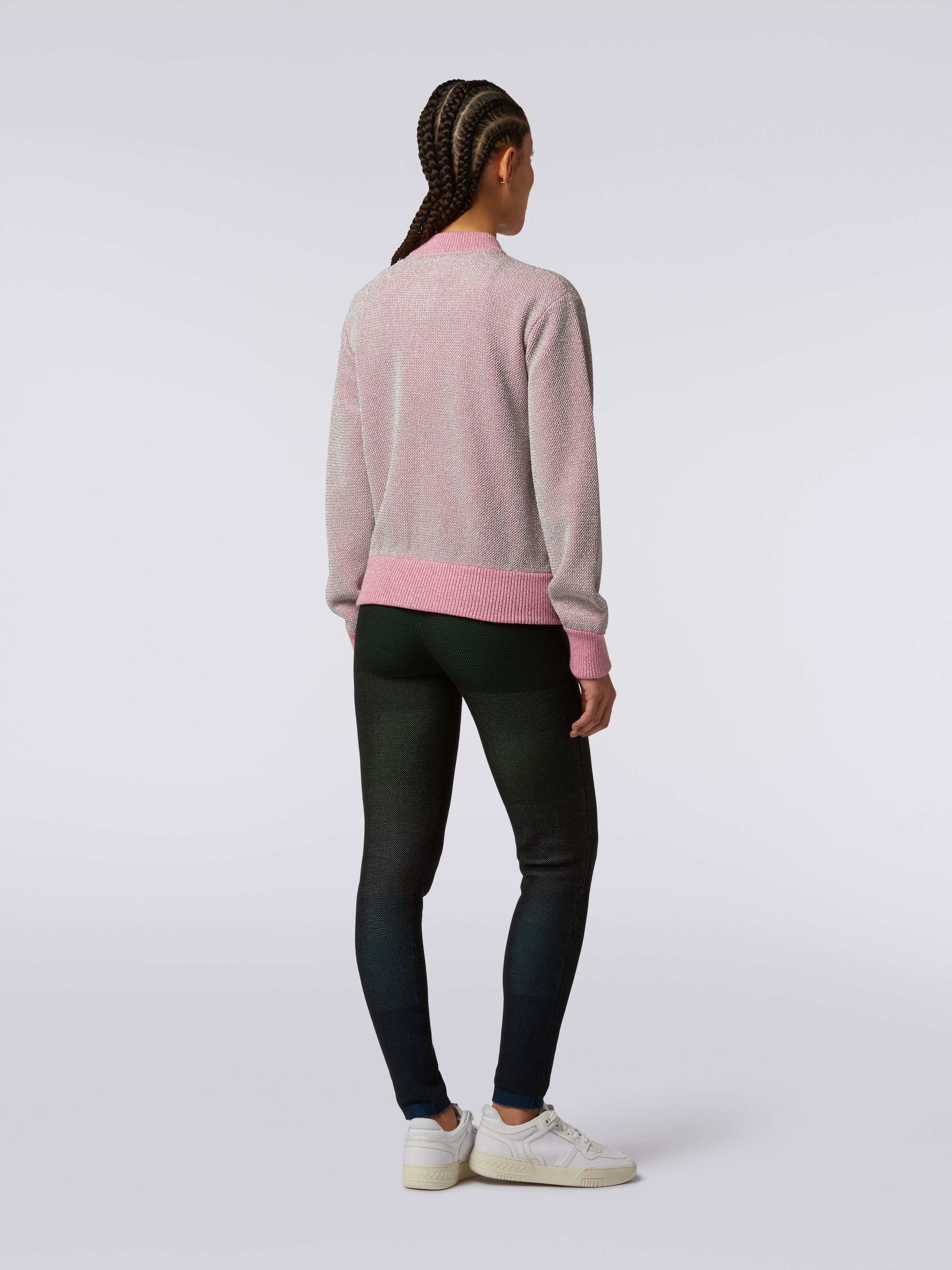 Cotton and viscose zipped sweatshirt with lurex and logo, Pink   - 3