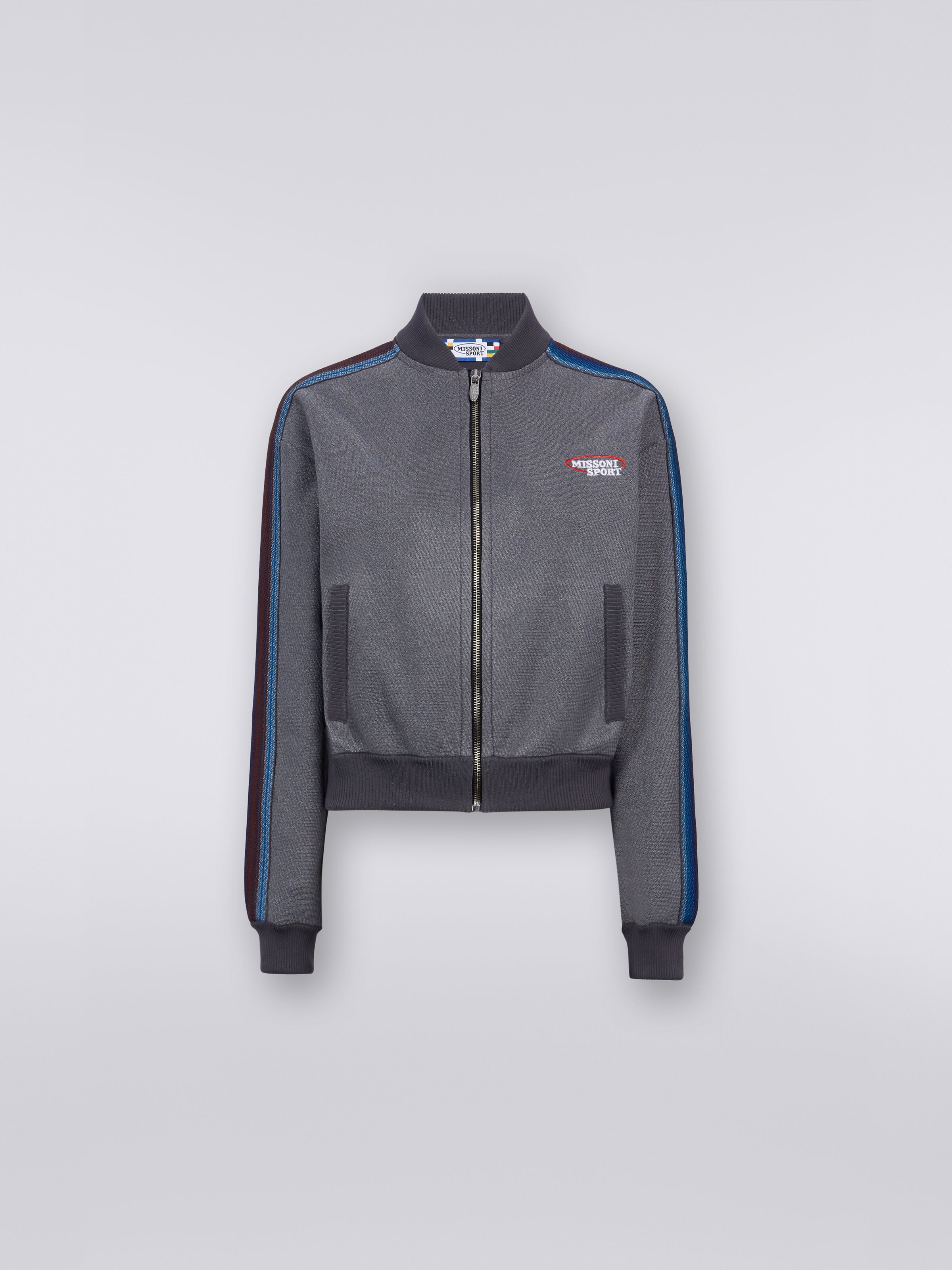 Sweat en coton mélangé avec zip et logo, Rouille - 0