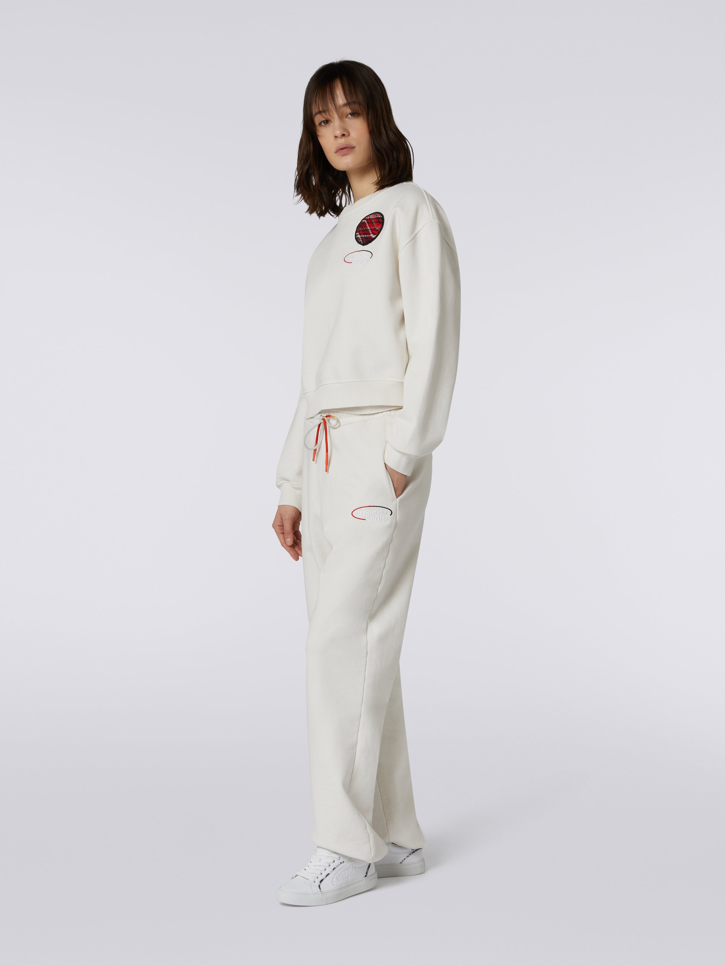 Cotton crew-neck sweatshirt with knitted insert and logo , White  - 2