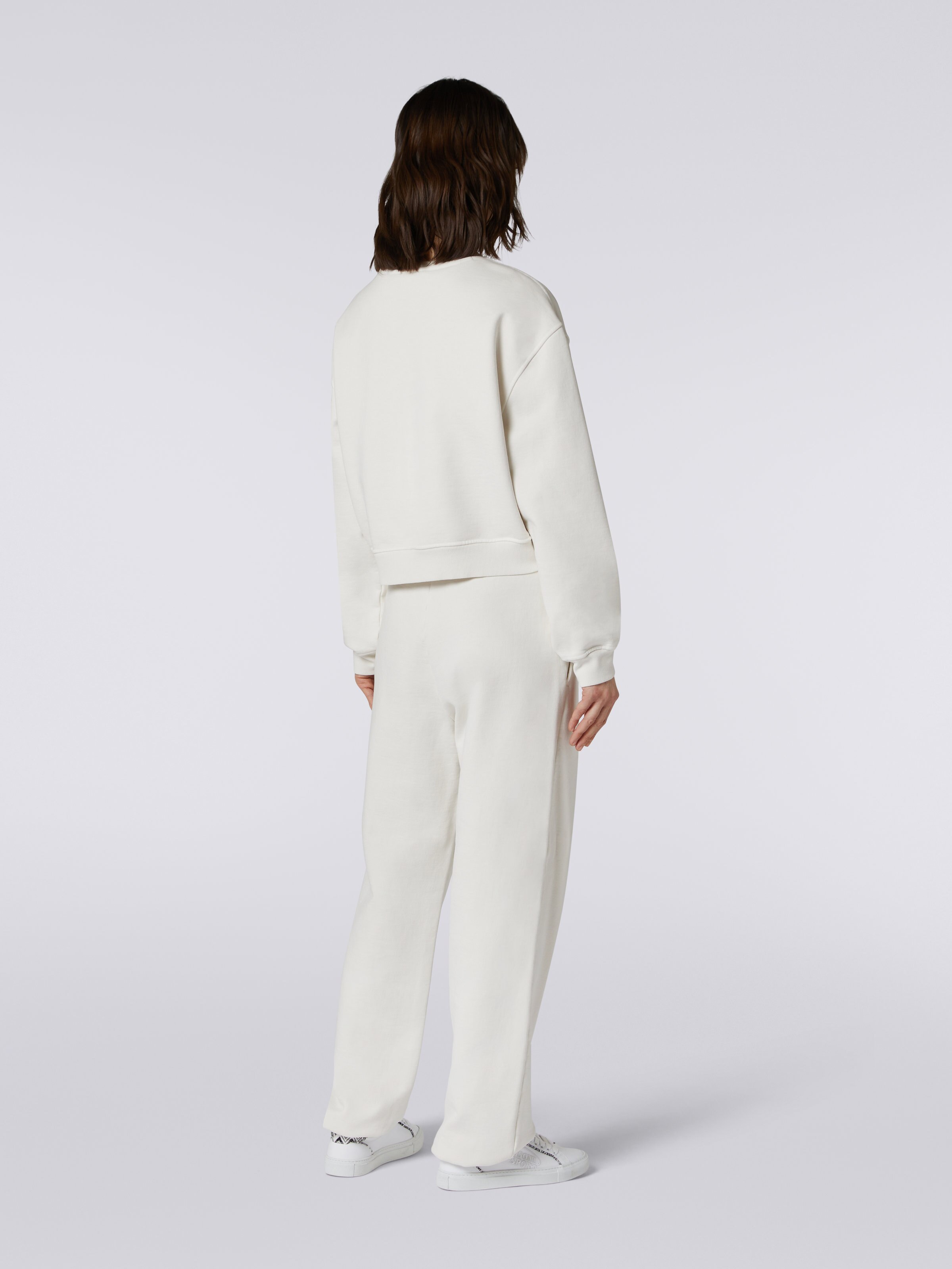 Cotton crew-neck sweatshirt with knitted insert and logo, White  - 3