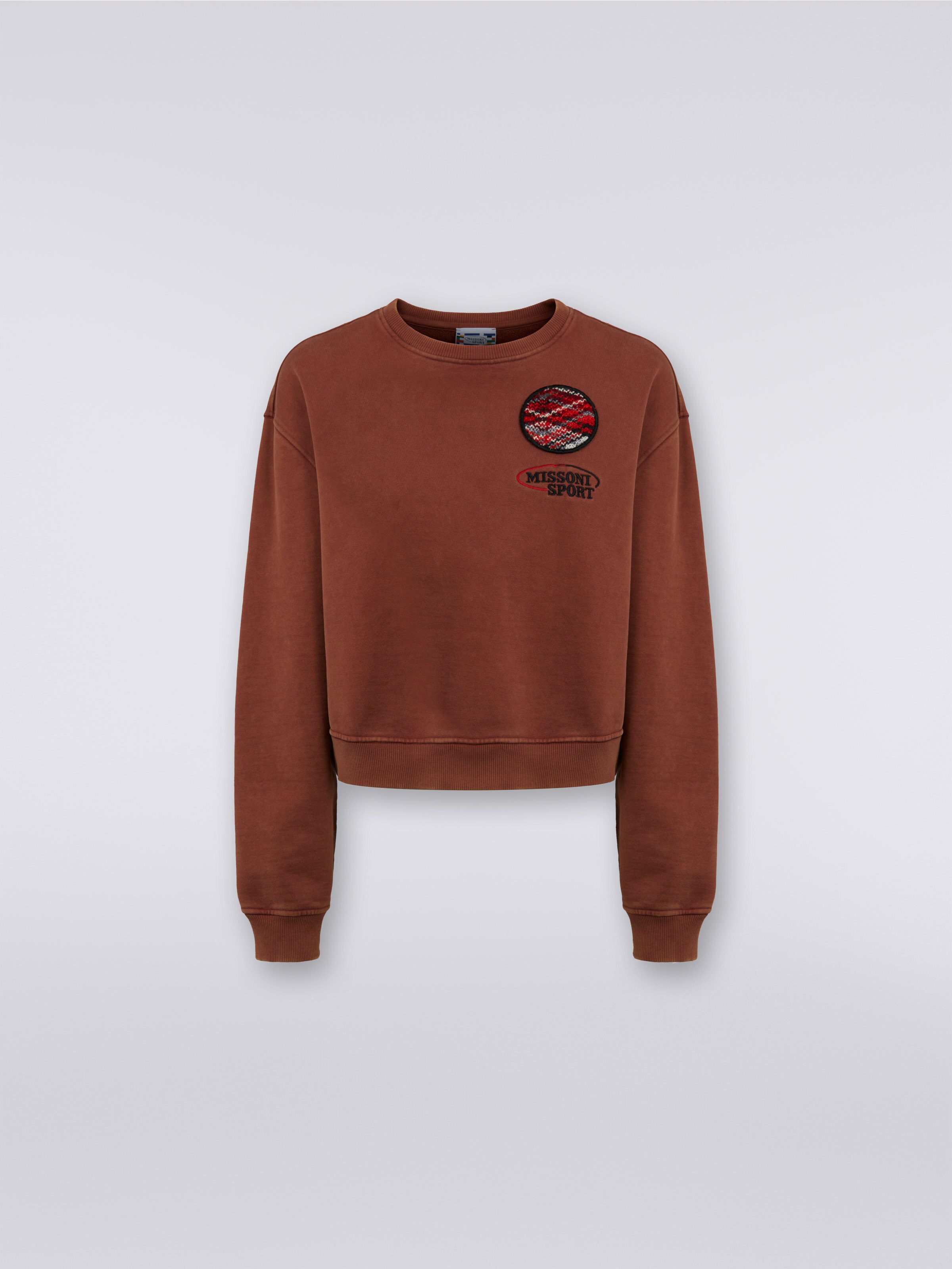 Cotton crew-neck sweatshirt with knitted insert and logo , Rust - 0