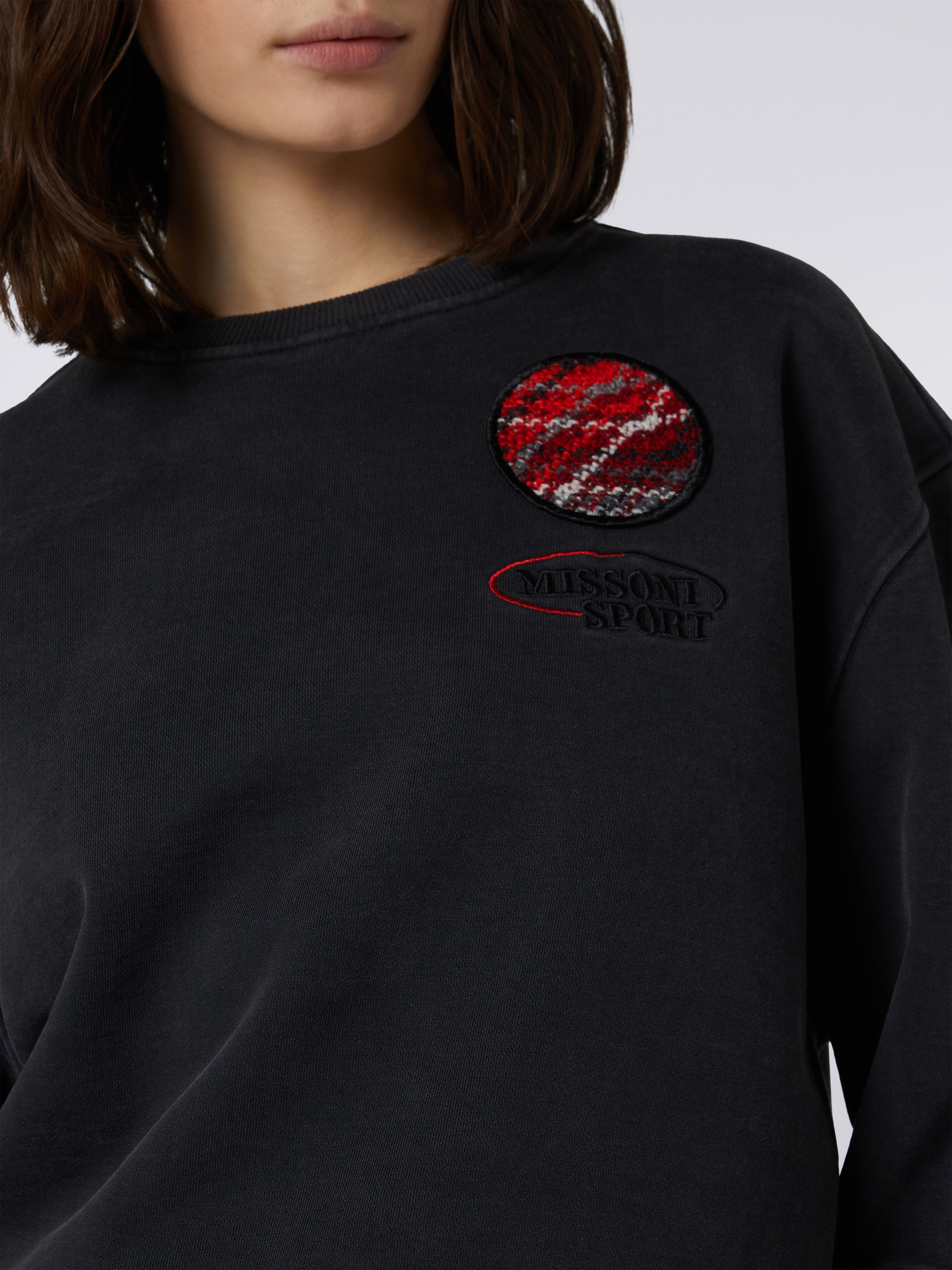 Cotton crew-neck sweatshirt with knitted insert and logo, Grey - 4