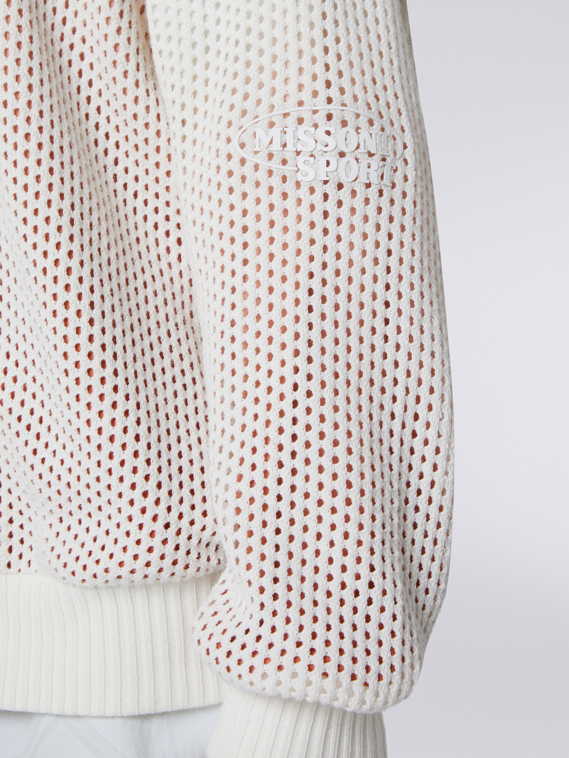 Felpa girocollo in mesh di cotone con logo, Ruggine - 4