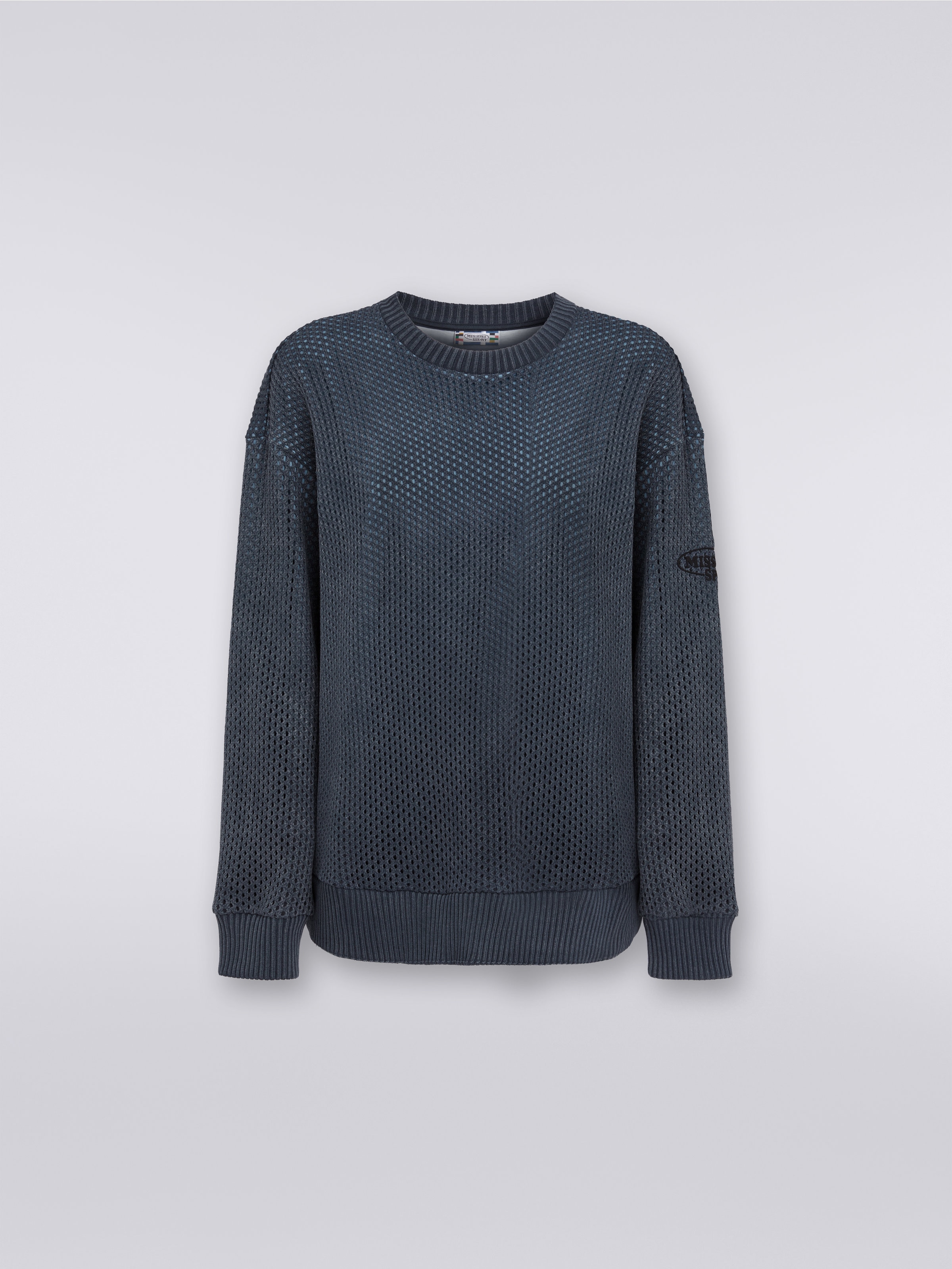 Cotton mesh crew-neck sweatshirt with logo , Navy Blue  - 0