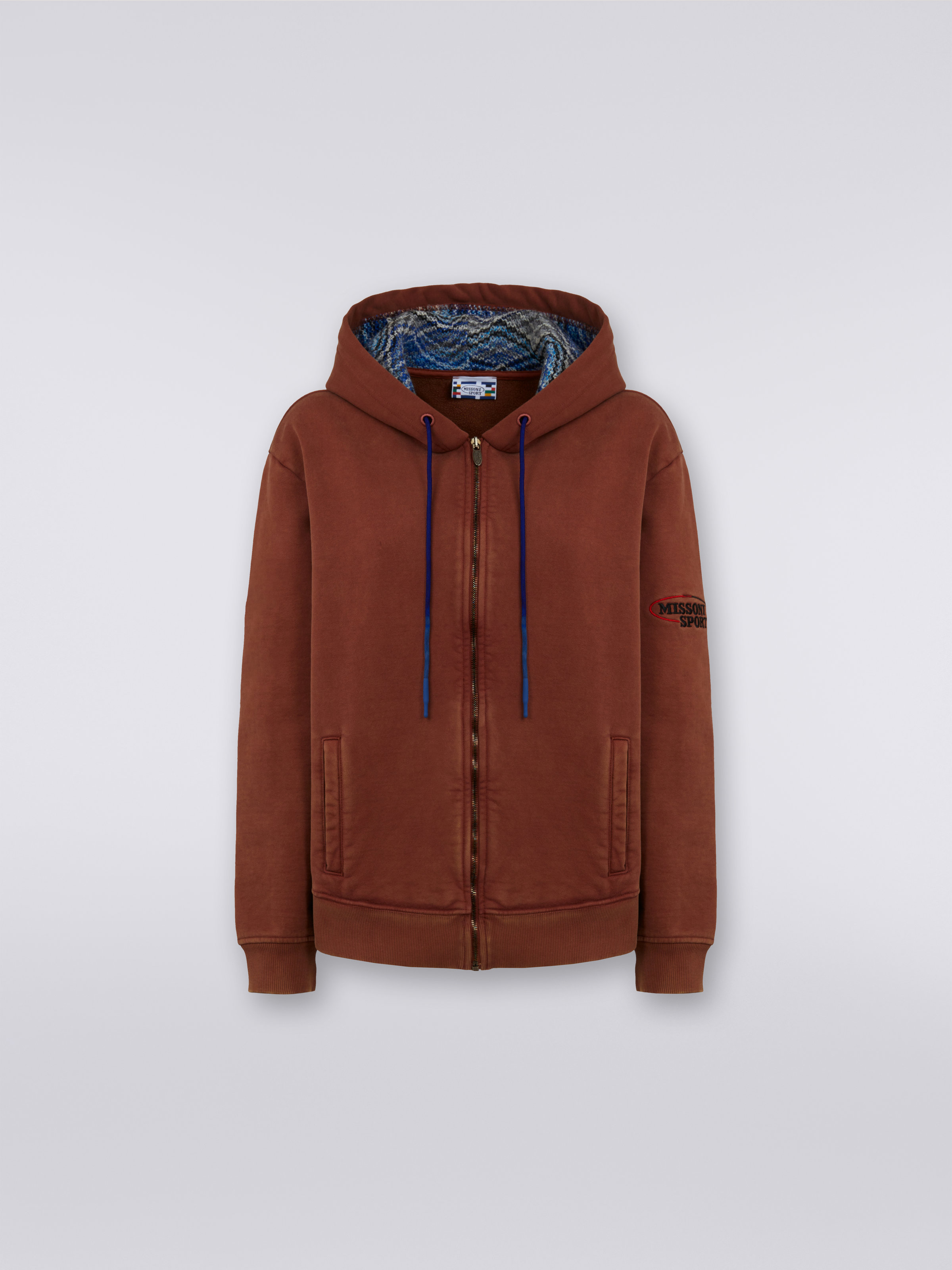 Cotton hoodie with knitted insert, Rust - 0