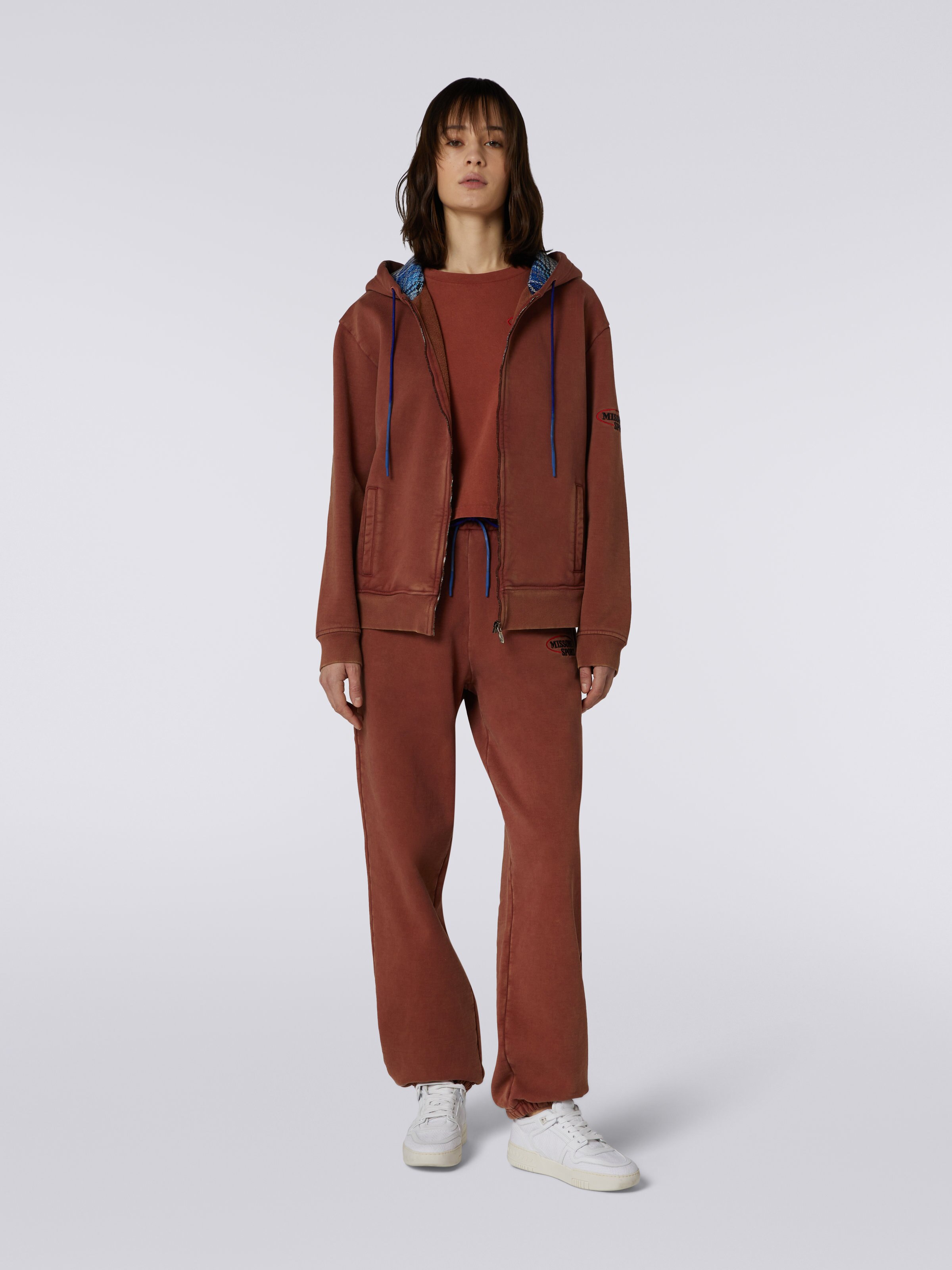 Cotton hoodie with knitted insert, Rust - 1