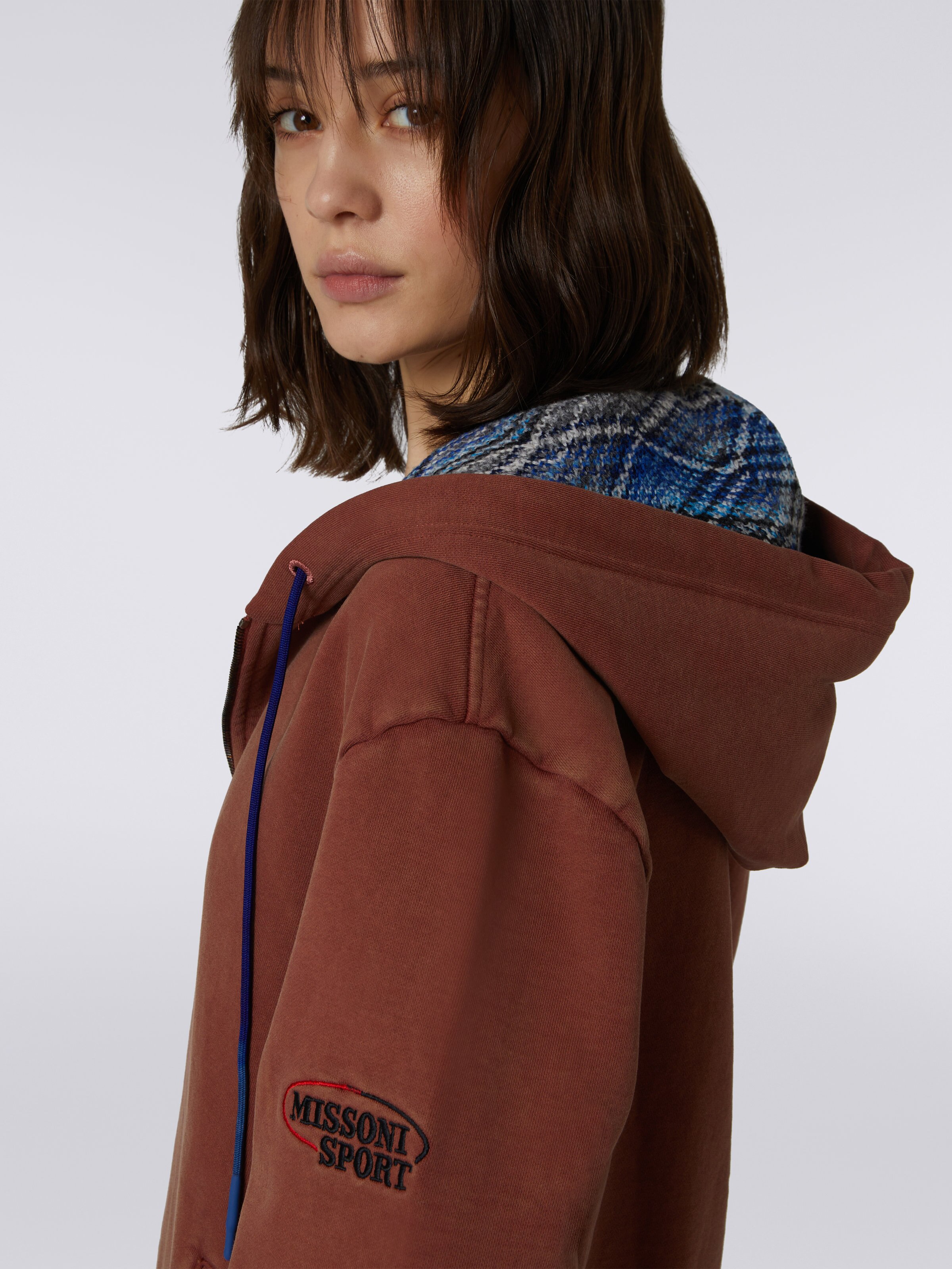 Cotton hoodie with knitted insert, Rust - 4