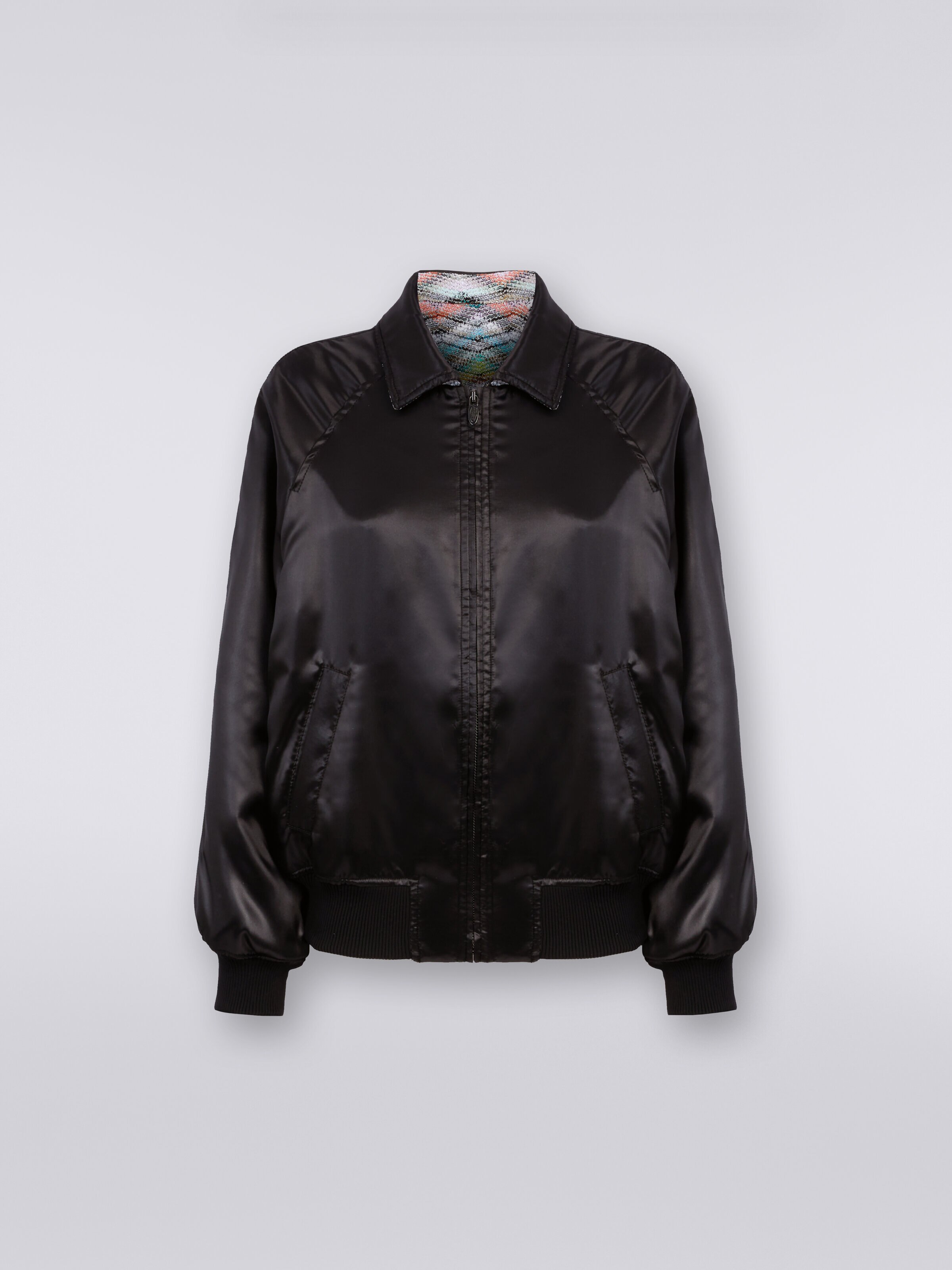 Reversible bomber jacket in satin knit with lurex, Black    - 0