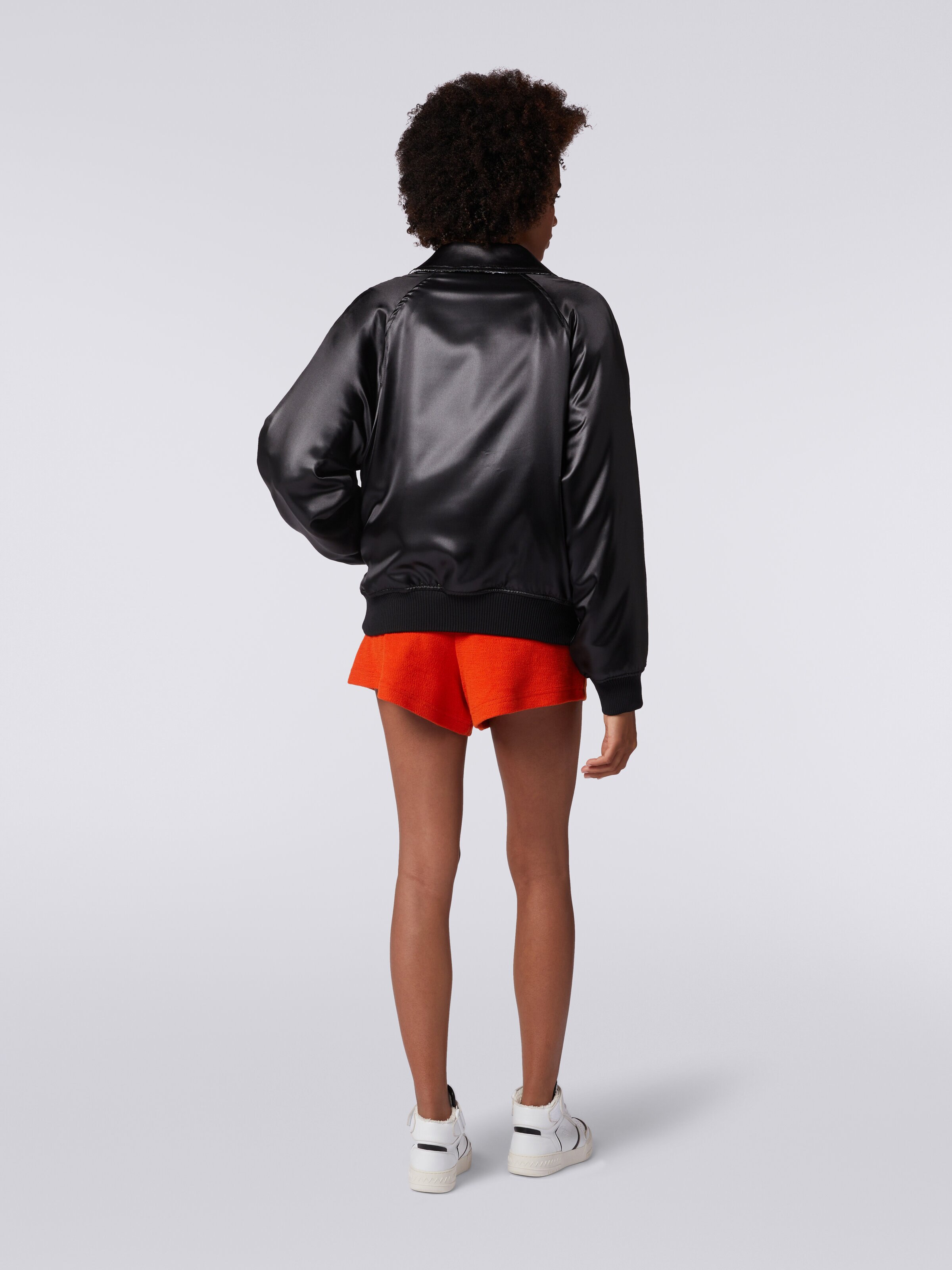 Reversible bomber jacket in satin knit with lurex, Black    - 3