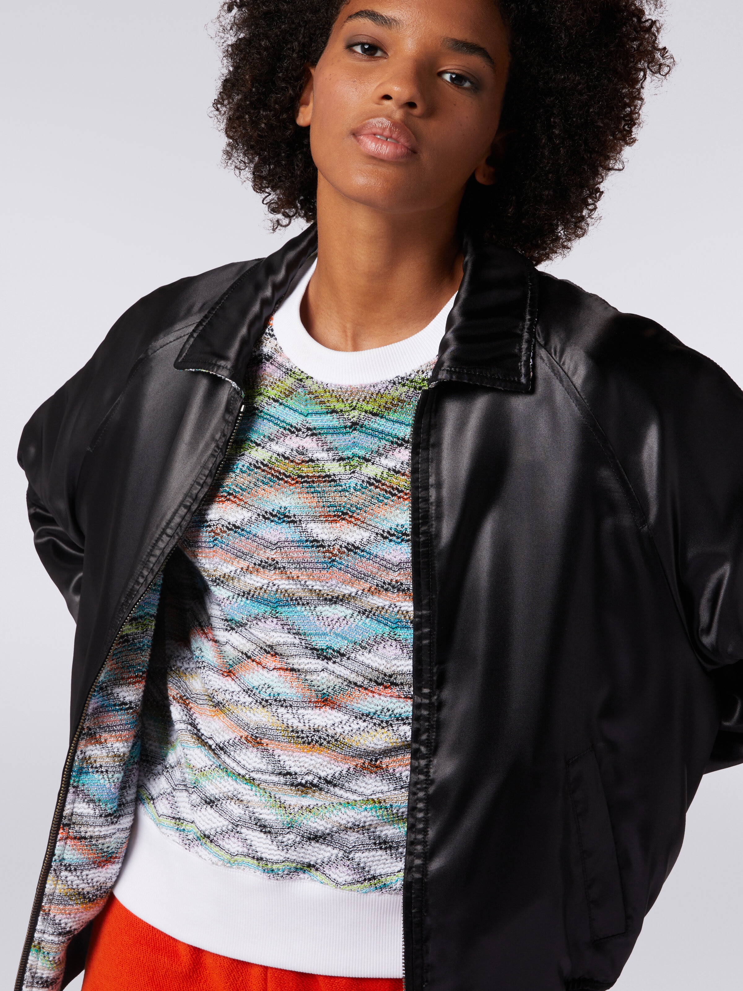 Reversible bomber jacket in satin knit with lurex, Black    - 4