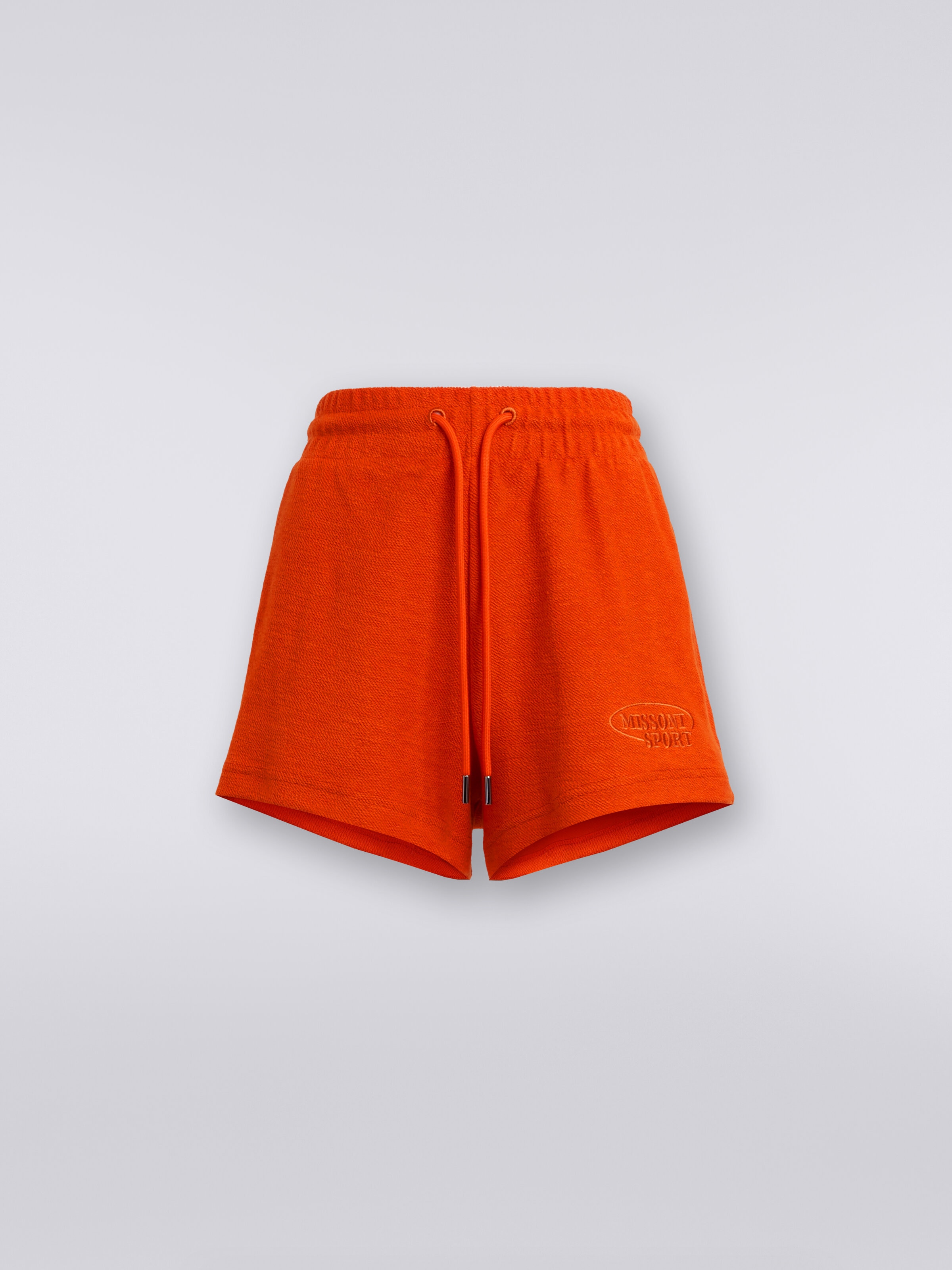 Pantalones cortos de felpa perchada con logotipo, Naranja - 0