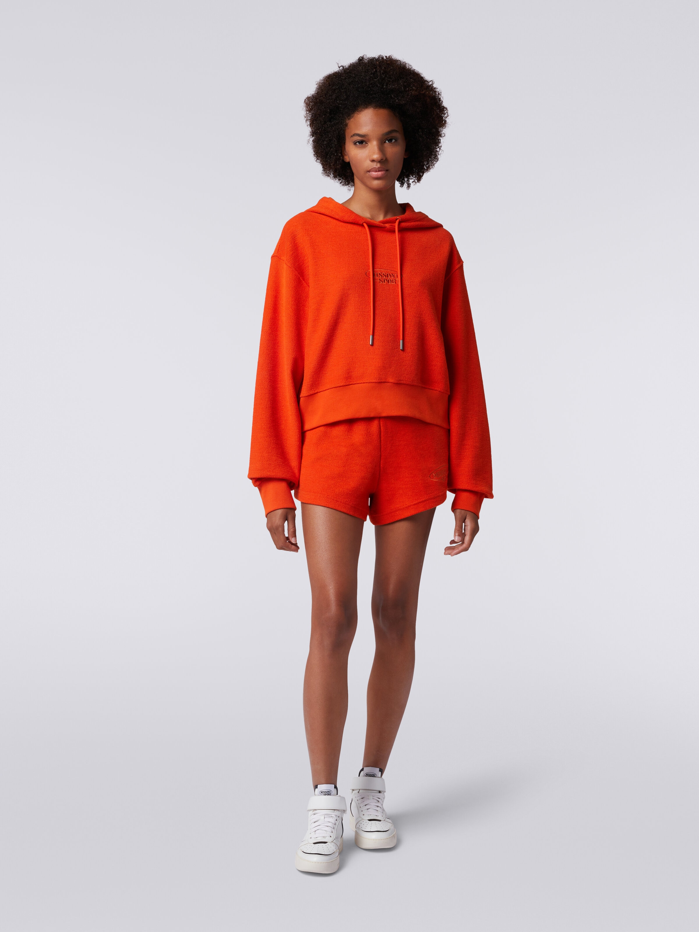 Shorts in felpa garzata con logo, Arancio - 1