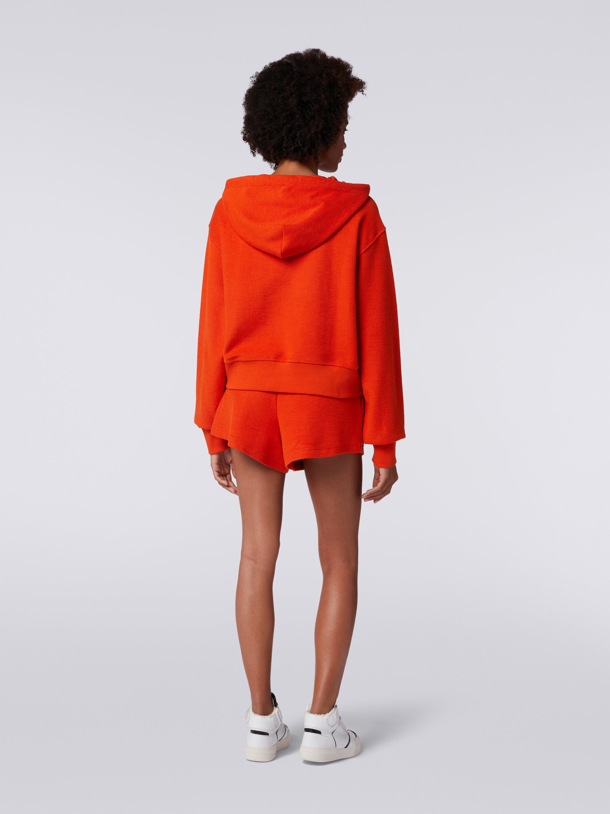 Shorts aus aufgerautem Sweatstoff mit Logo, Orange - 3