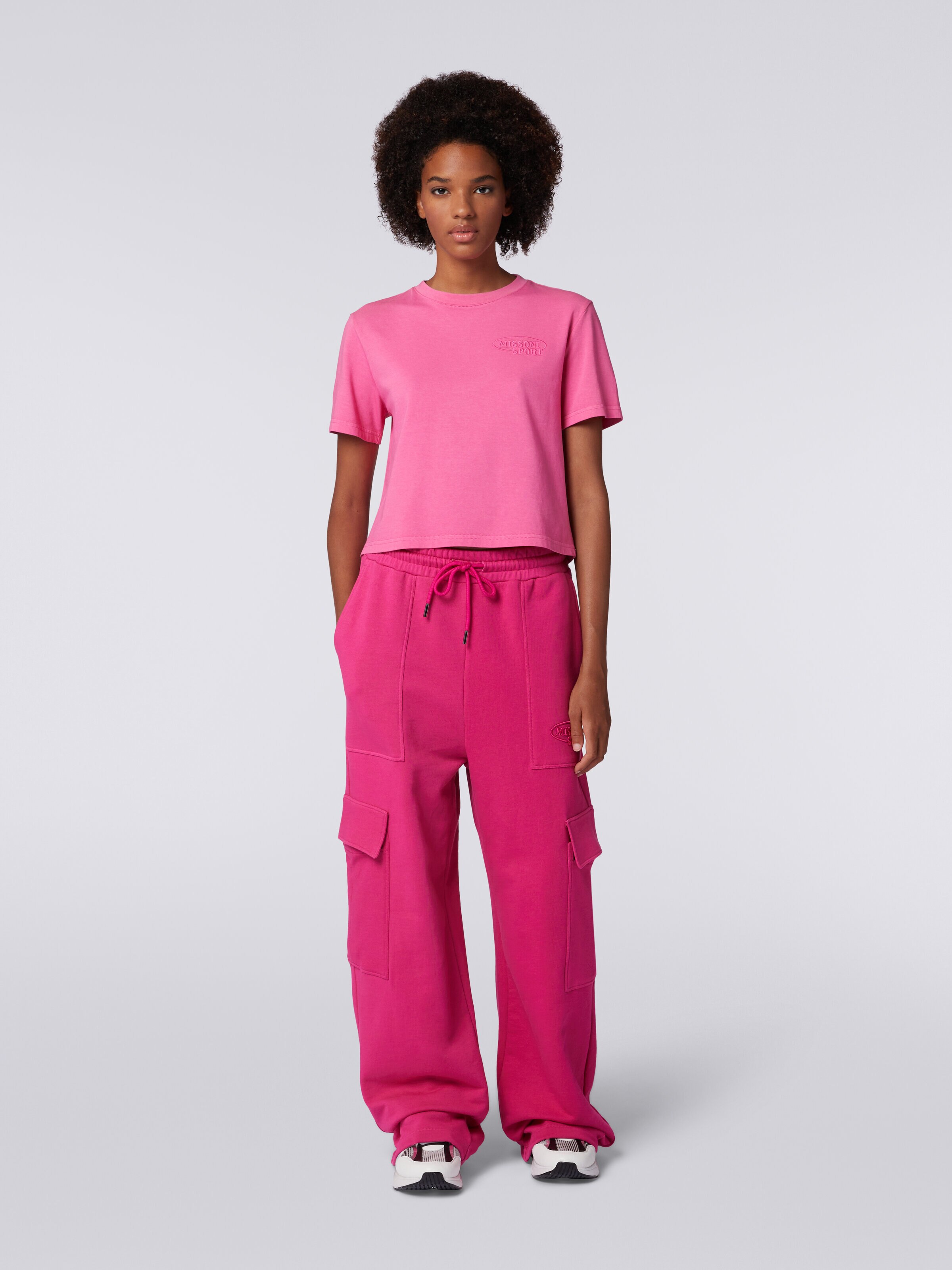 Pantalon cargo en sweat de coton, Rouge  - 1