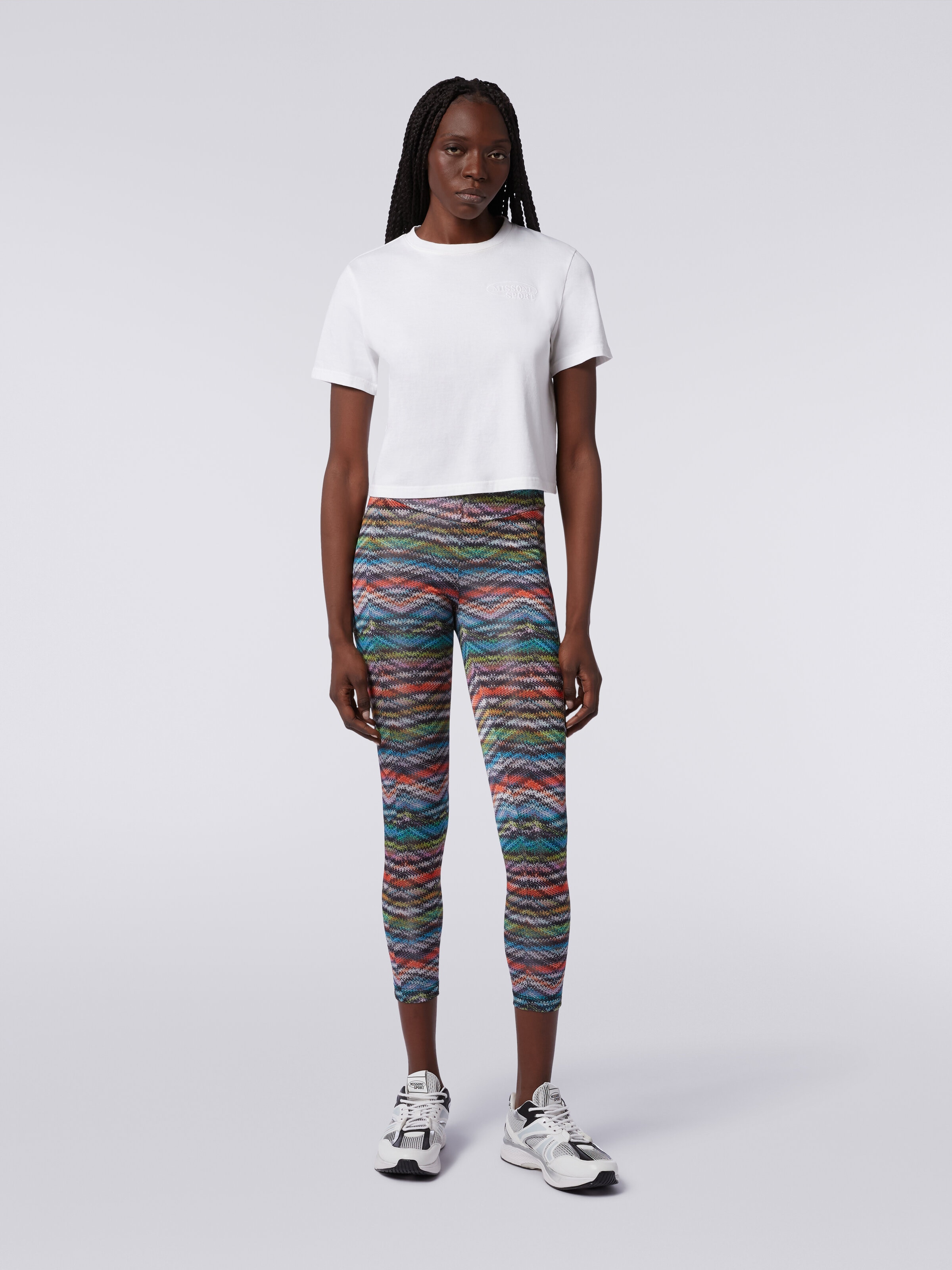 Leggings in zigzag print stretch fabric, Multicoloured  - 1